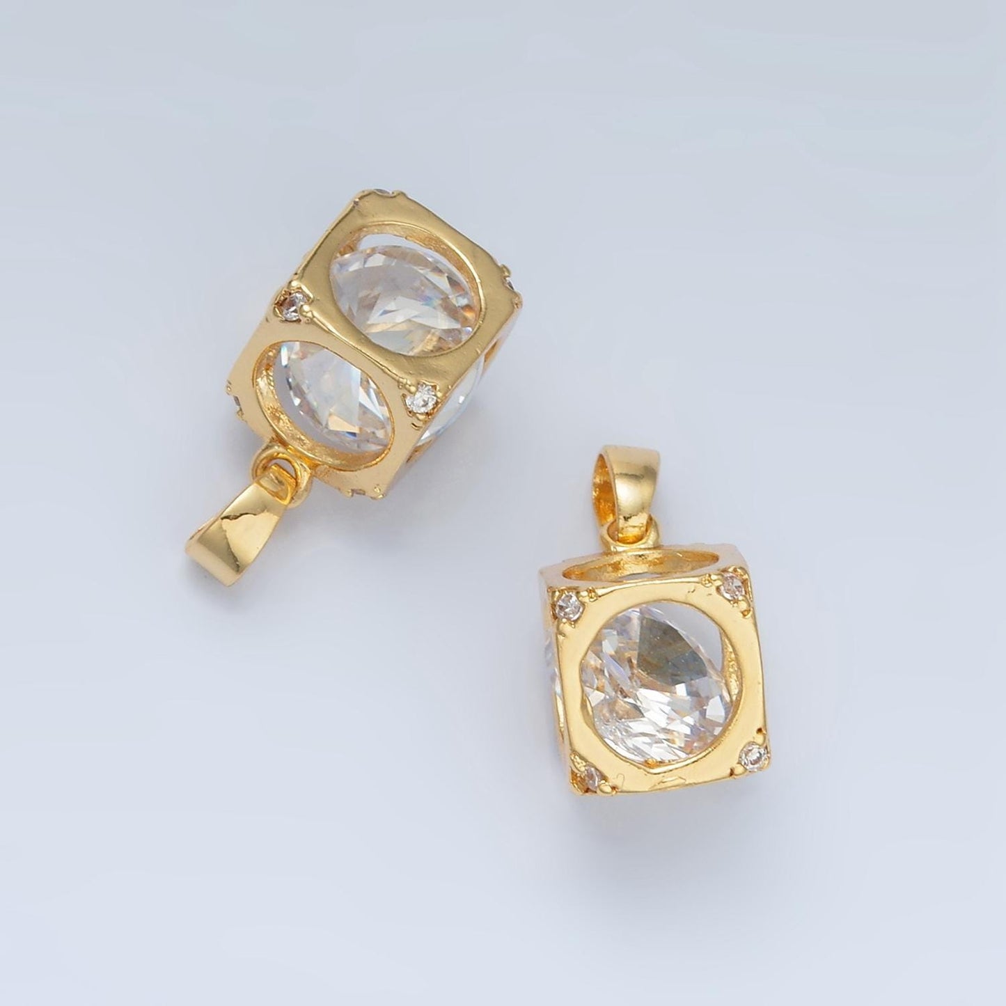 Cubic square cz paved 24k gold filled geometric pendant | aa-876