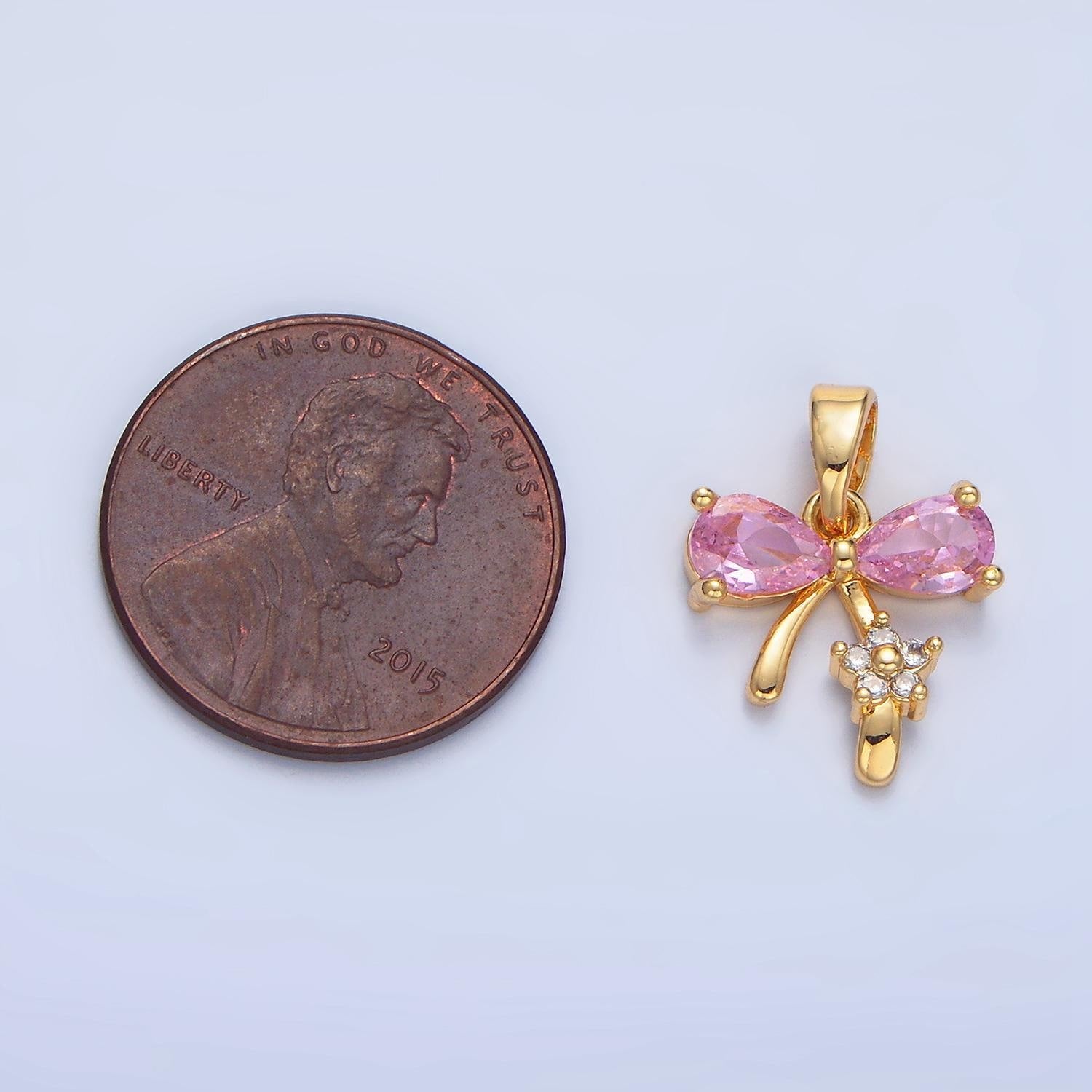 24k gold filled bow charms cz charm pink clear micro pave bow mini bow pendant cubic zirconia charm for bracelet necklace aa797