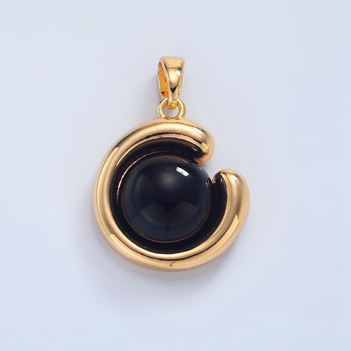 14k gold filled 19mm black onyx beads pendant | aa796