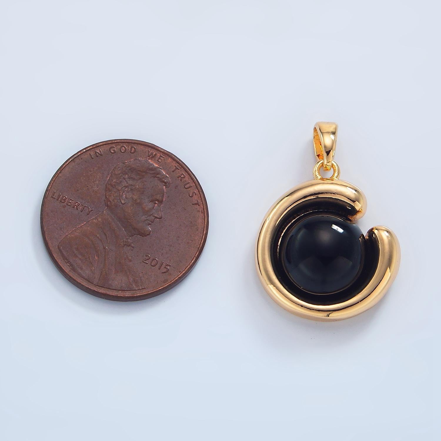 14k gold filled 19mm black onyx beads pendant | aa796
