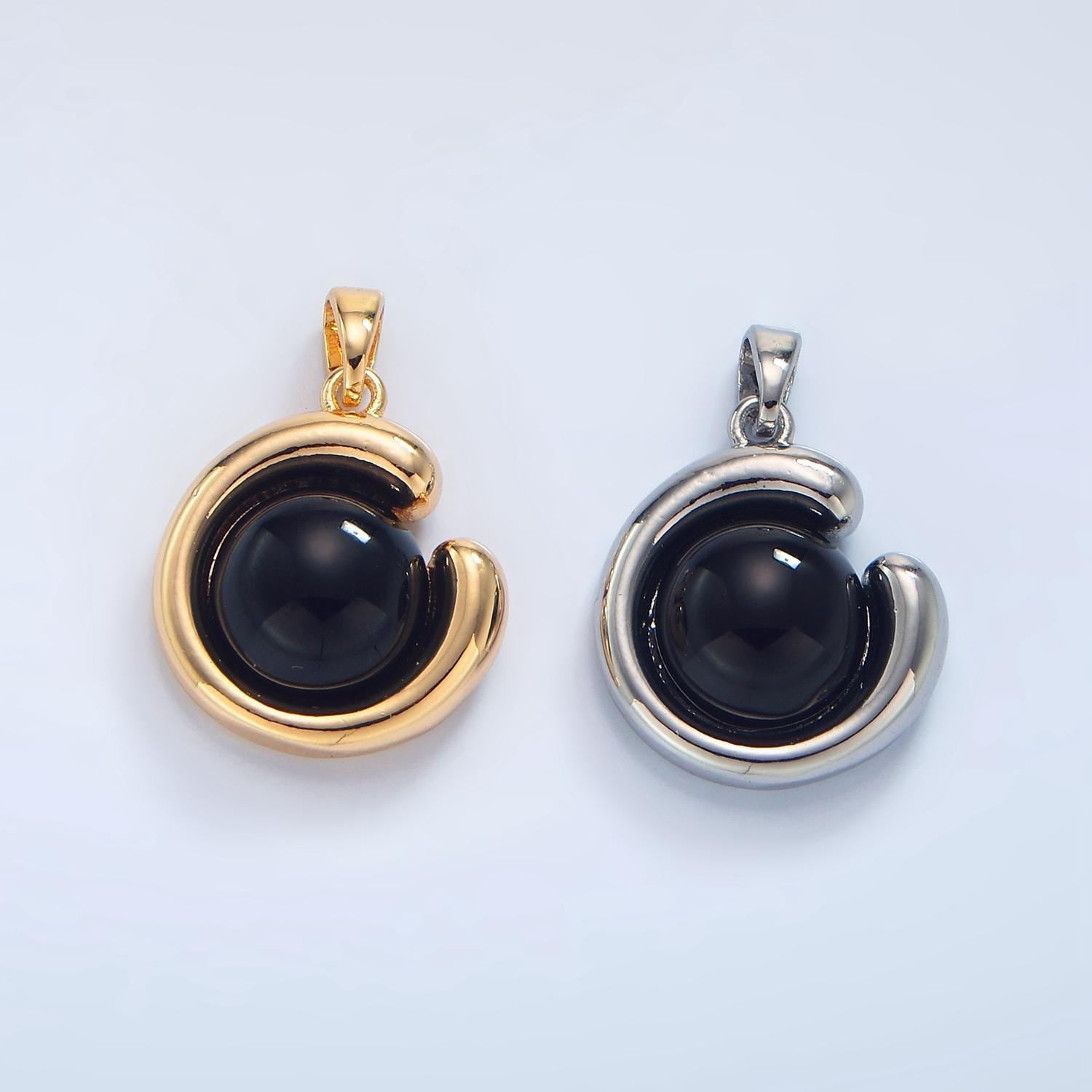 14k gold filled 19mm black onyx beads pendant | aa796