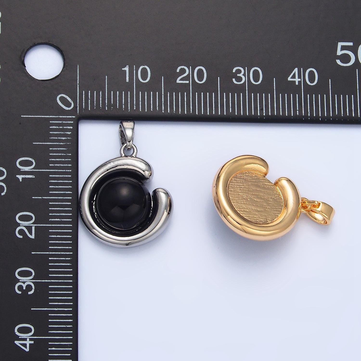 14k gold filled 19mm black onyx beads pendant | aa796