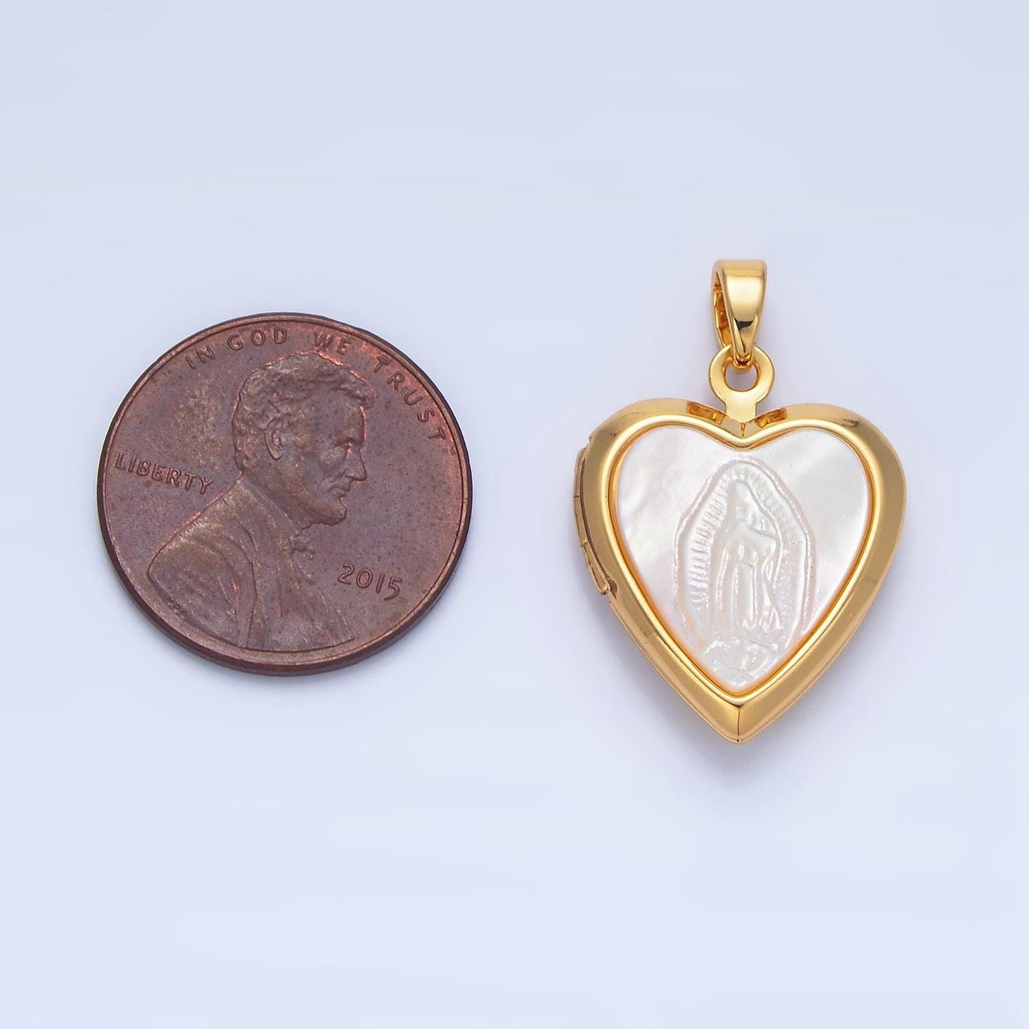 Holy mary / guadalupe heart shell pearl locket 24k gold filled pendant | aa-794