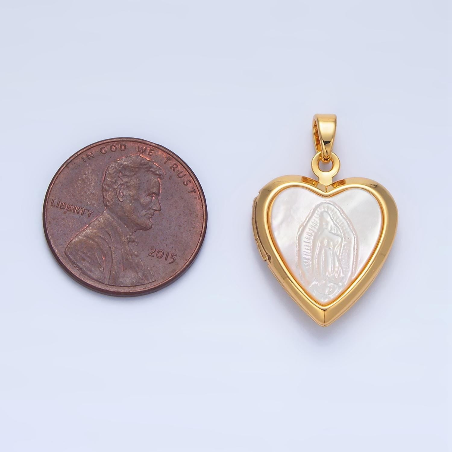 Holy mary / guadalupe heart shell pearl locket 24k gold filled pendant | aa-794