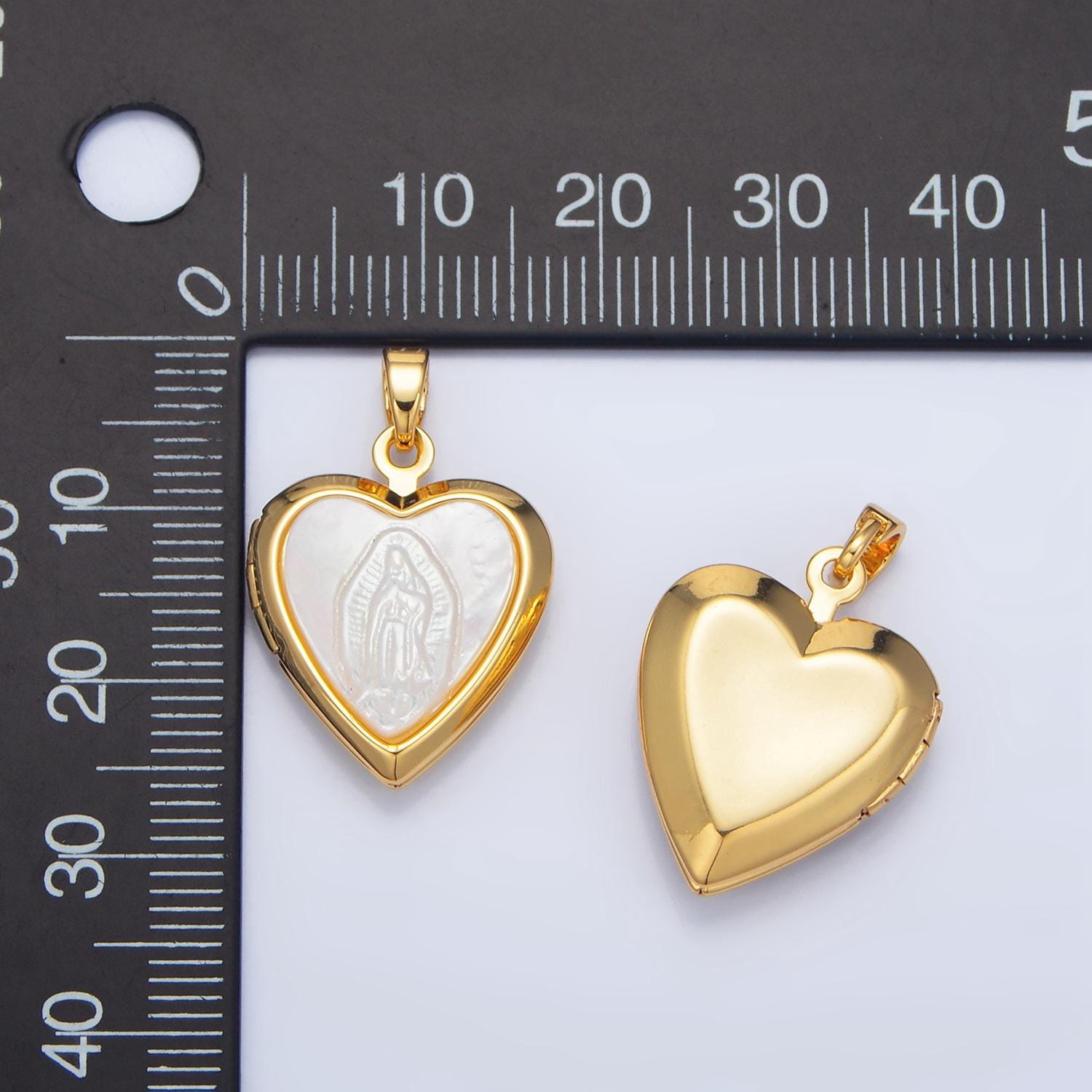 Holy mary / guadalupe heart shell pearl locket 24k gold filled pendant | aa-794