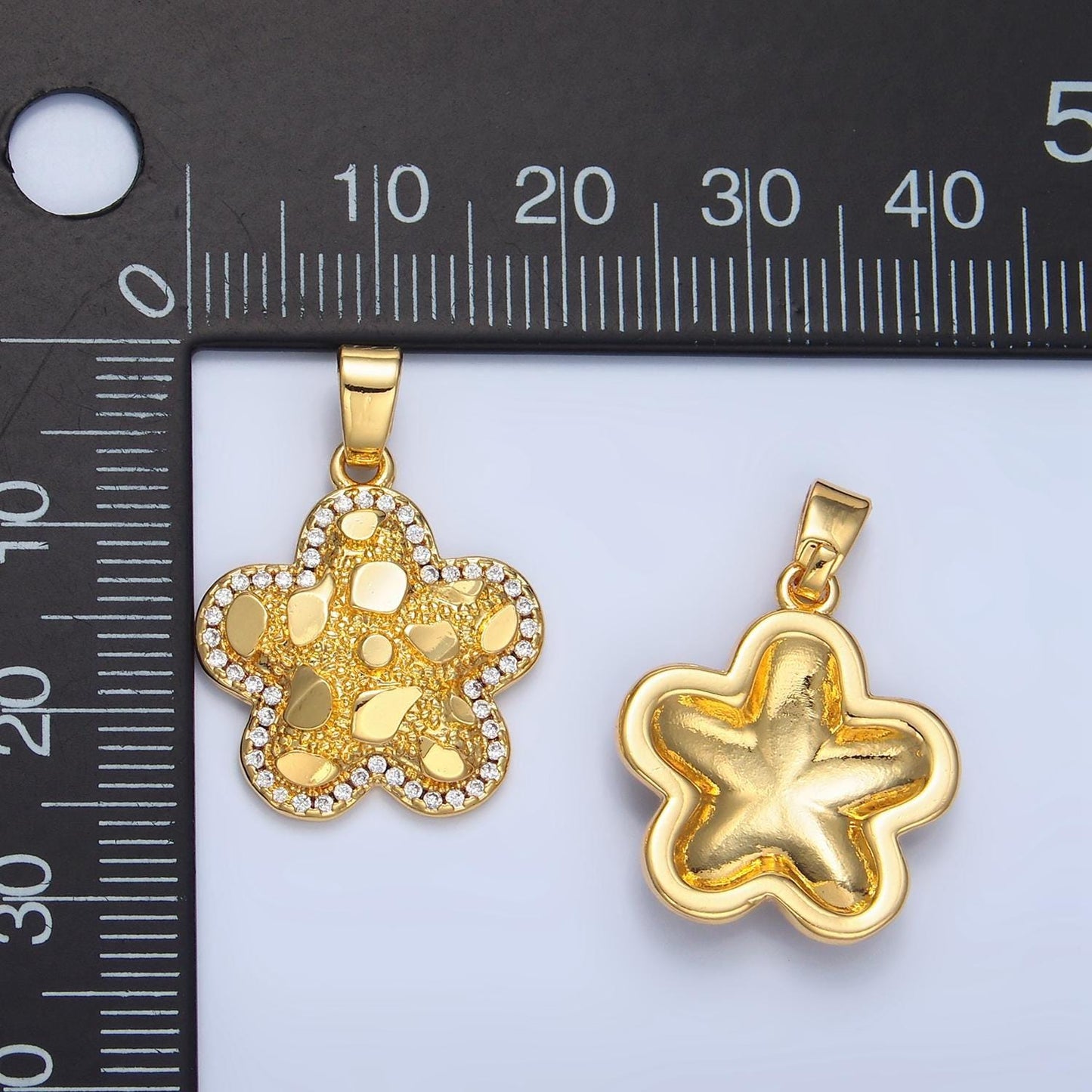 Gold flower tile charm for necklace pendant daisy floral jewelry making supply aa789