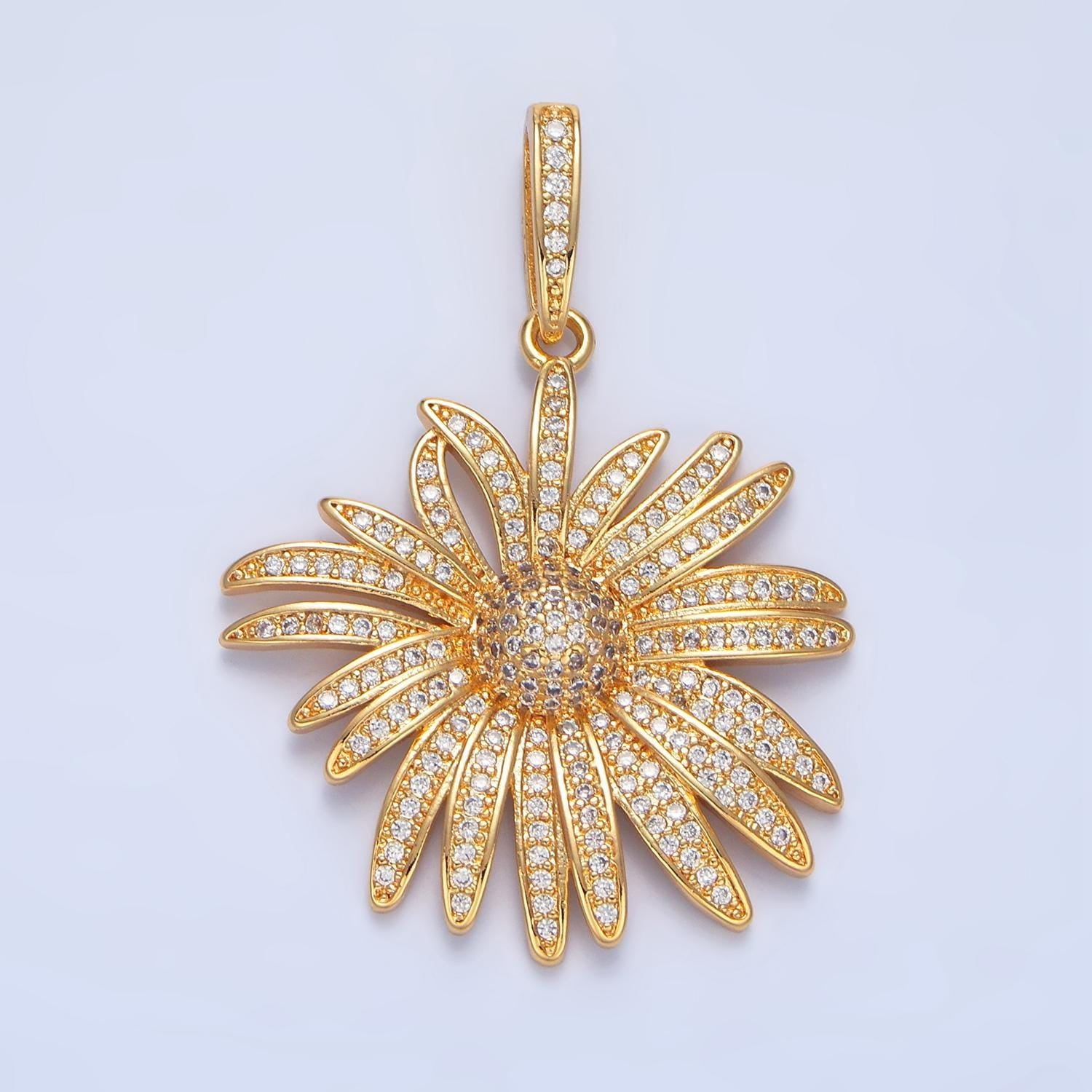 Gerbera flower micro paved cz 24k gold filled floral pendant | aa-787