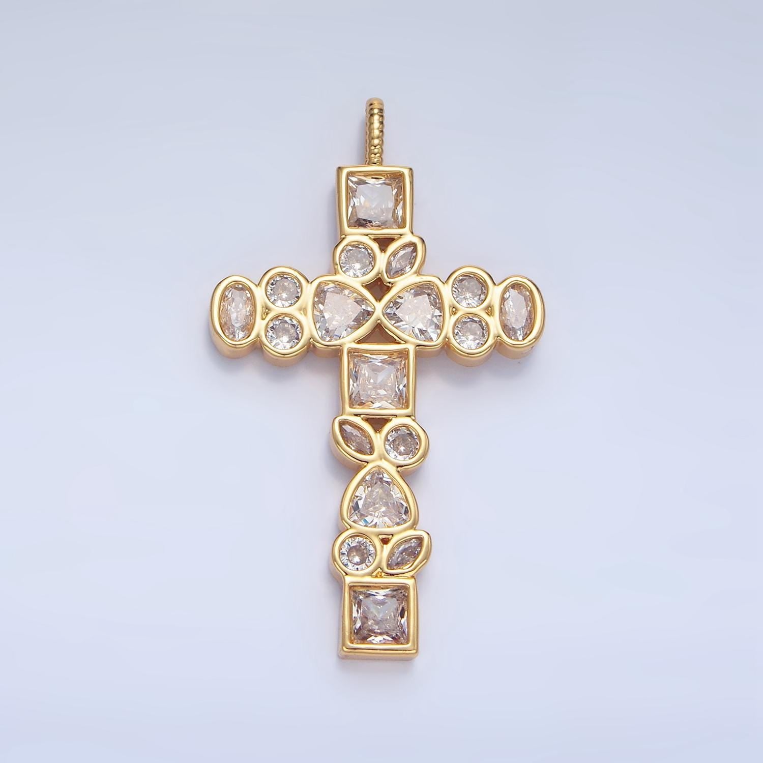 Clear cz geometric cross gold filled religious pendant | aa-785