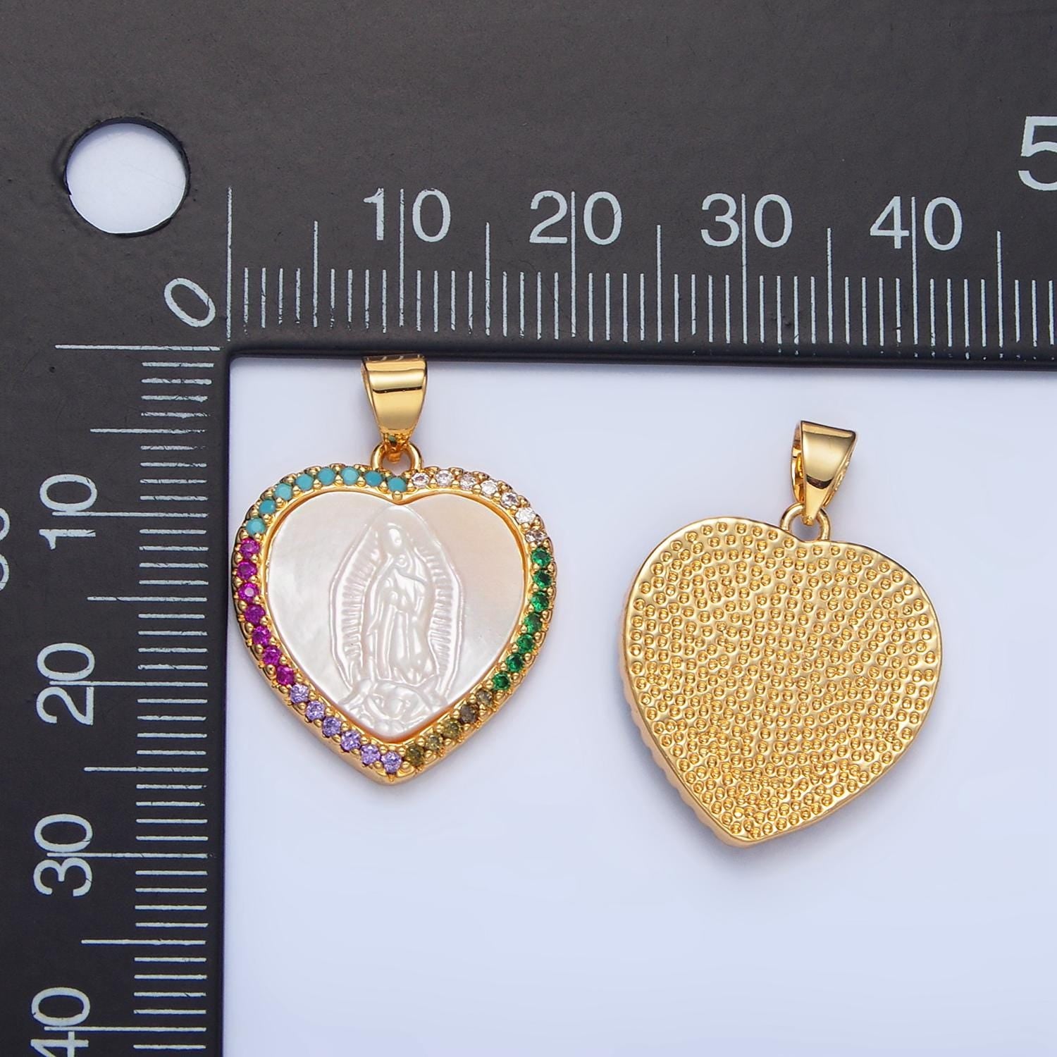Shell pearl guadalupe heart micro paved cz gold filled religious pendant | aa-784