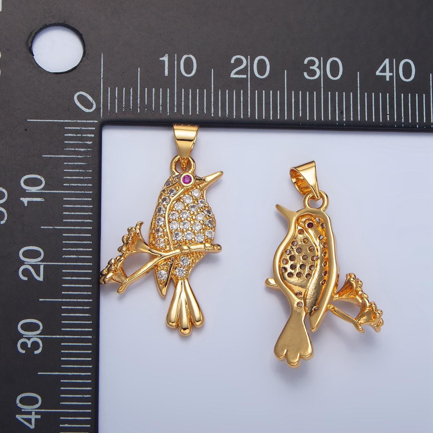 Micro paved cz bird flower 24k gold filled pendant | aa-783