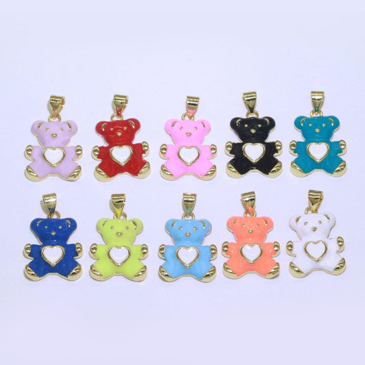 14k gold filled bear pendant teddy bear charm enamel animal panda charm, love charm kids retro 90s trend jewelry making supply