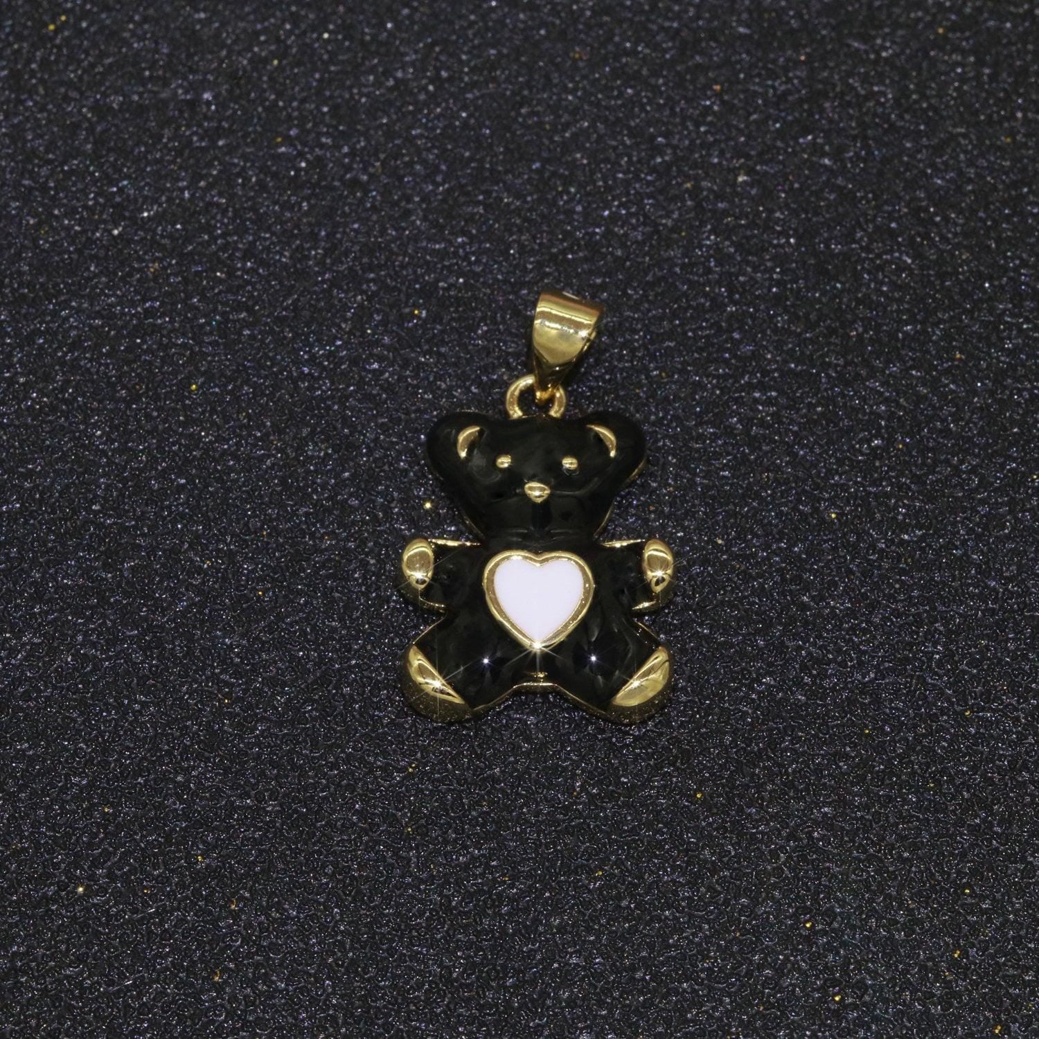 14k gold filled bear pendant teddy bear charm enamel animal panda charm, love charm kids retro 90s trend jewelry making supply