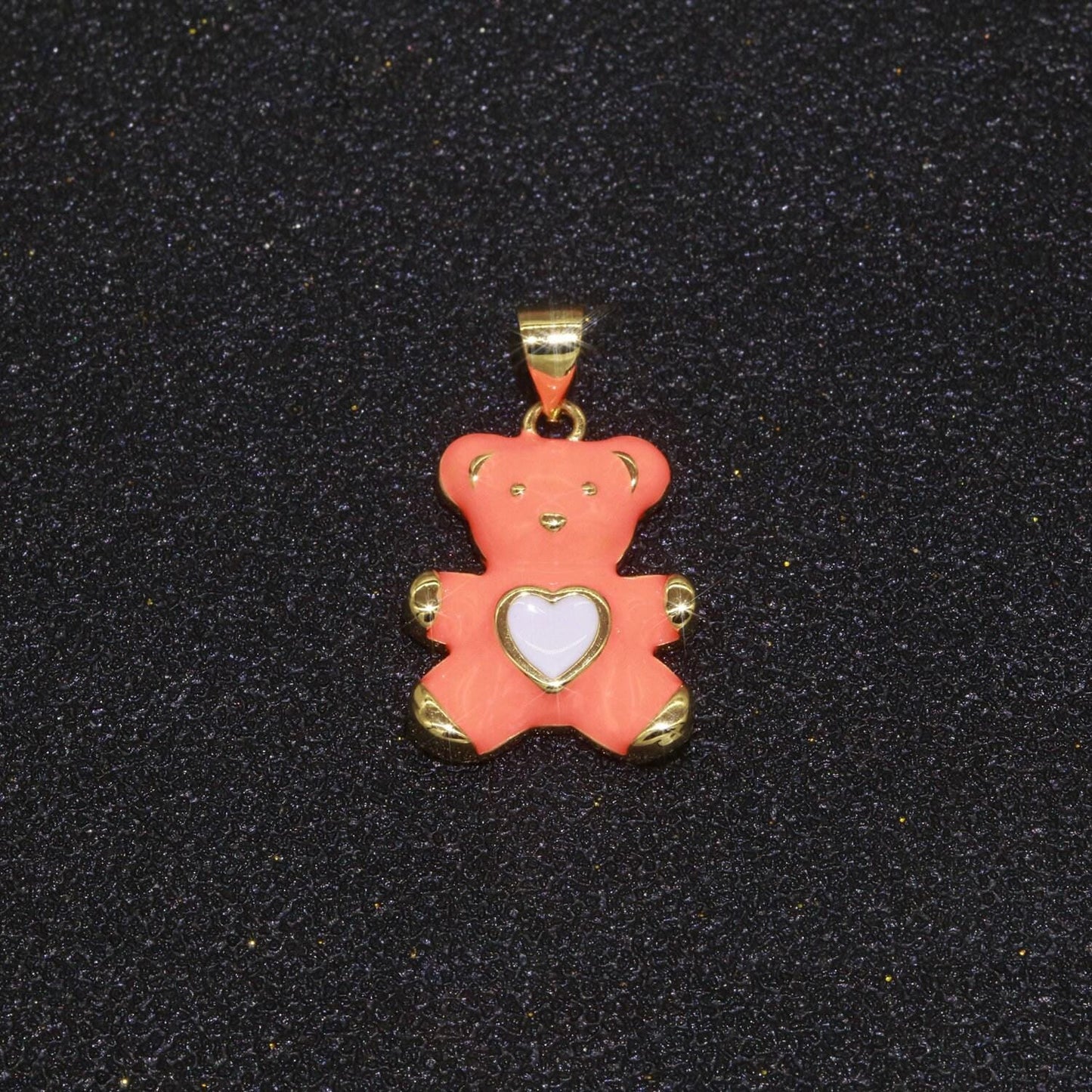 14k gold filled bear pendant teddy bear charm enamel animal panda charm, love charm kids retro 90s trend jewelry making supply
