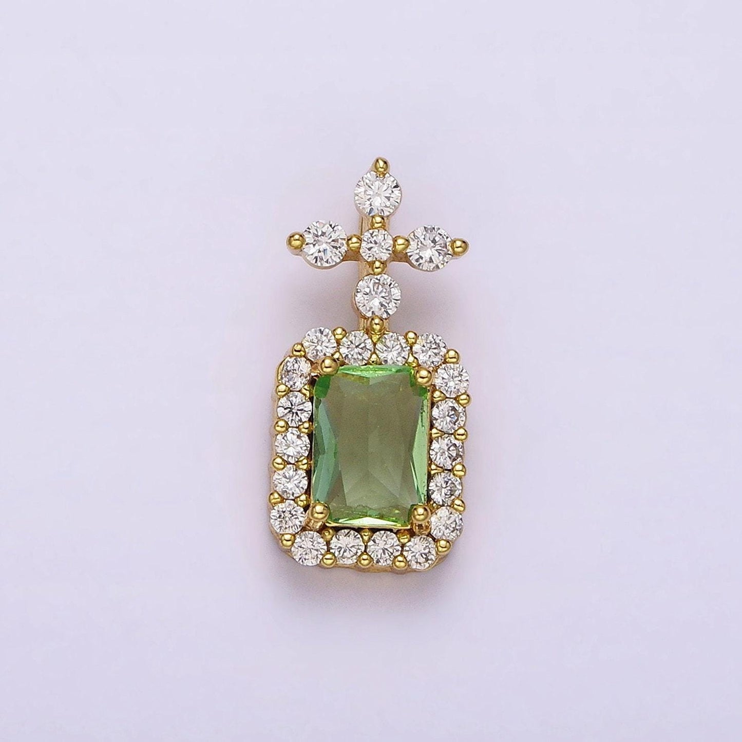 Dainty emerald cut charm green cz gold filled set with cubic zirconia accent for necklace jewelry making aa762