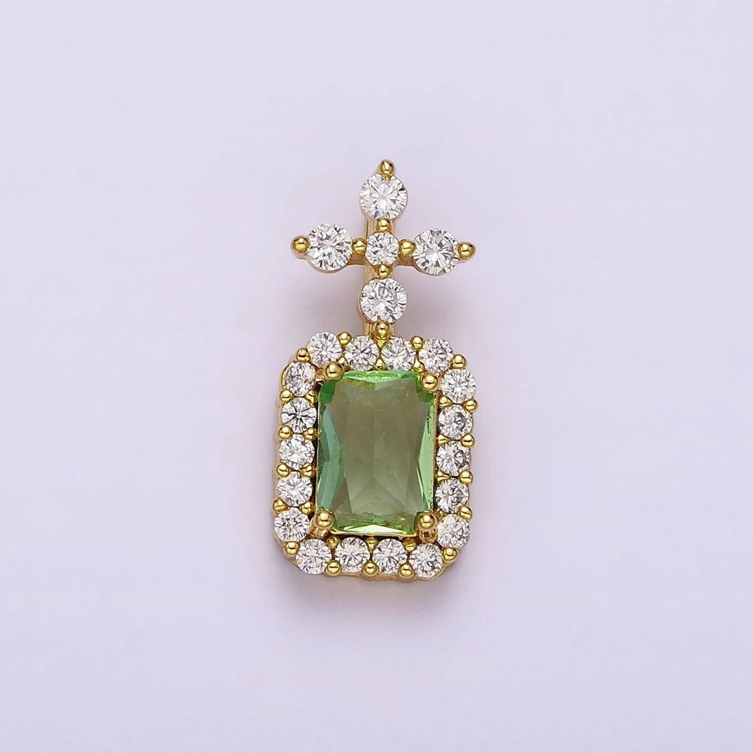 Dainty emerald cut charm green cz gold filled set with cubic zirconia accent for necklace jewelry making aa762