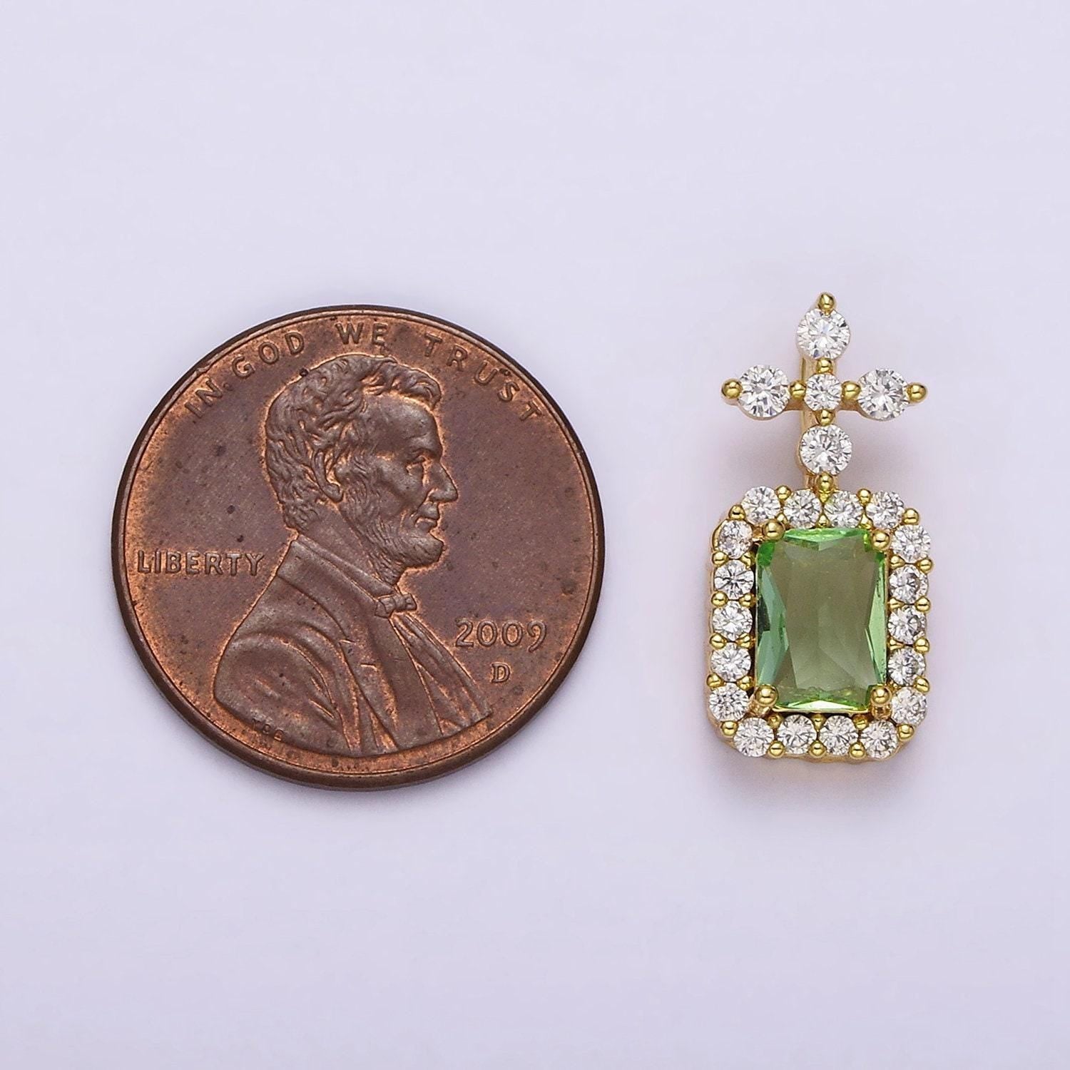 Dainty emerald cut charm green cz gold filled set with cubic zirconia accent for necklace jewelry making aa762