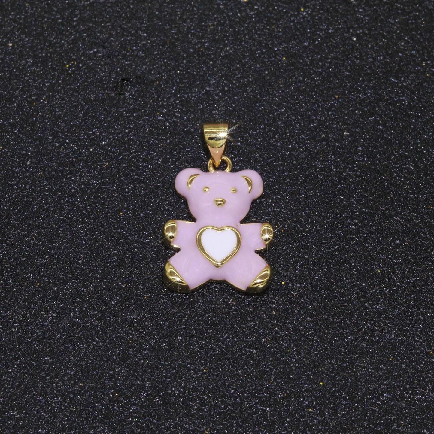 14k gold filled bear pendant teddy bear charm enamel animal panda charm, love charm kids retro 90s trend jewelry making supply