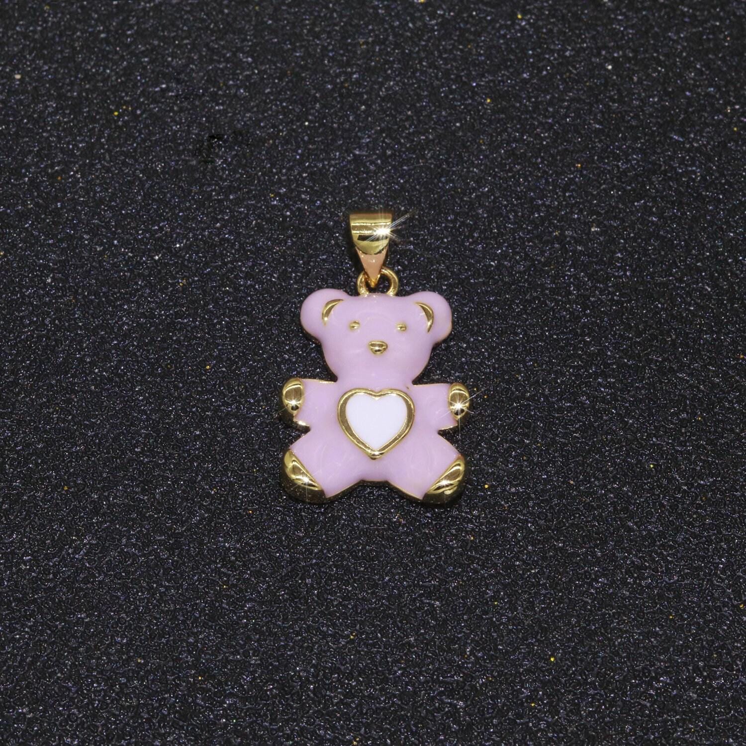 14k gold filled bear pendant teddy bear charm enamel animal panda charm, love charm kids retro 90s trend jewelry making supply