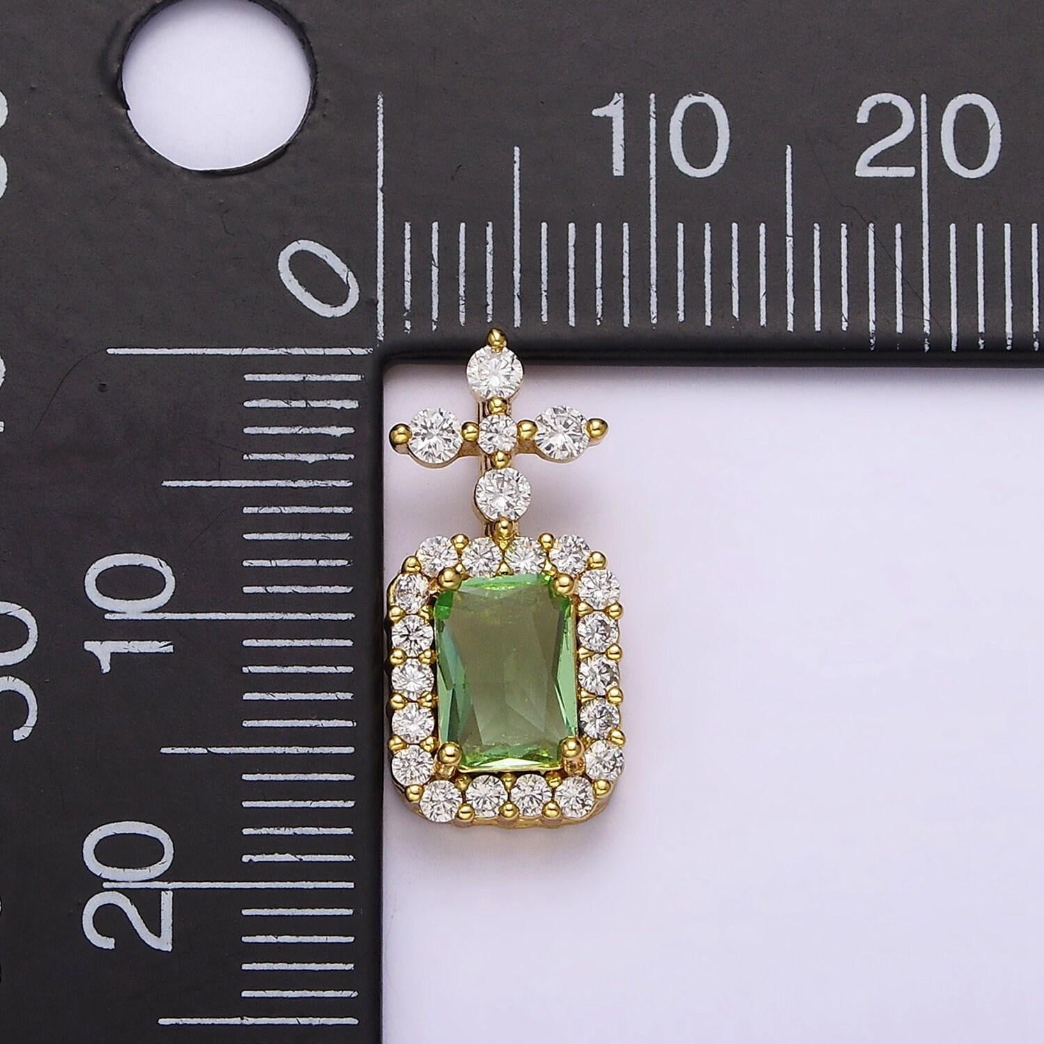 Dainty emerald cut charm green cz gold filled set with cubic zirconia accent for necklace jewelry making aa762