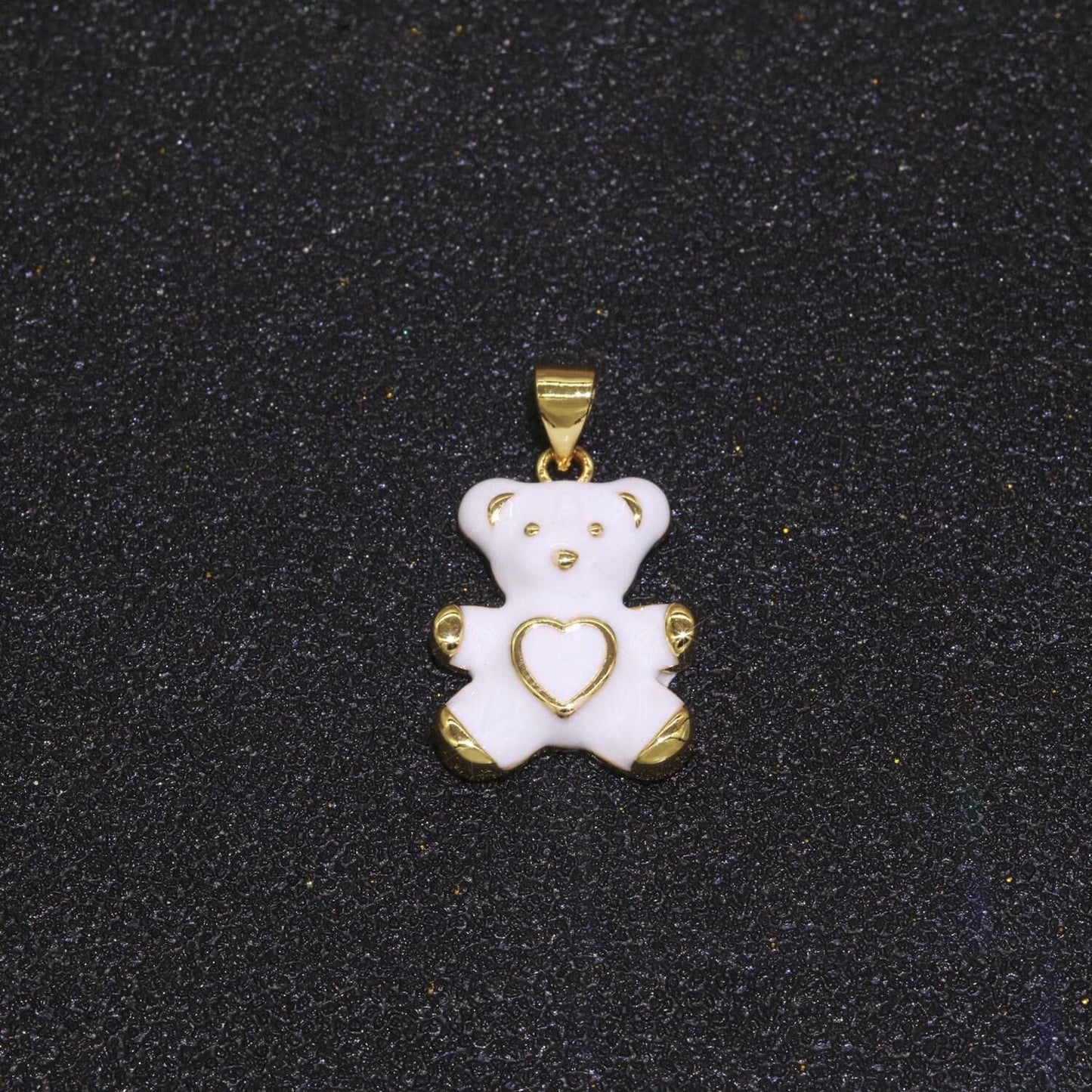 14k gold filled bear pendant teddy bear charm enamel animal panda charm, love charm kids retro 90s trend jewelry making supply