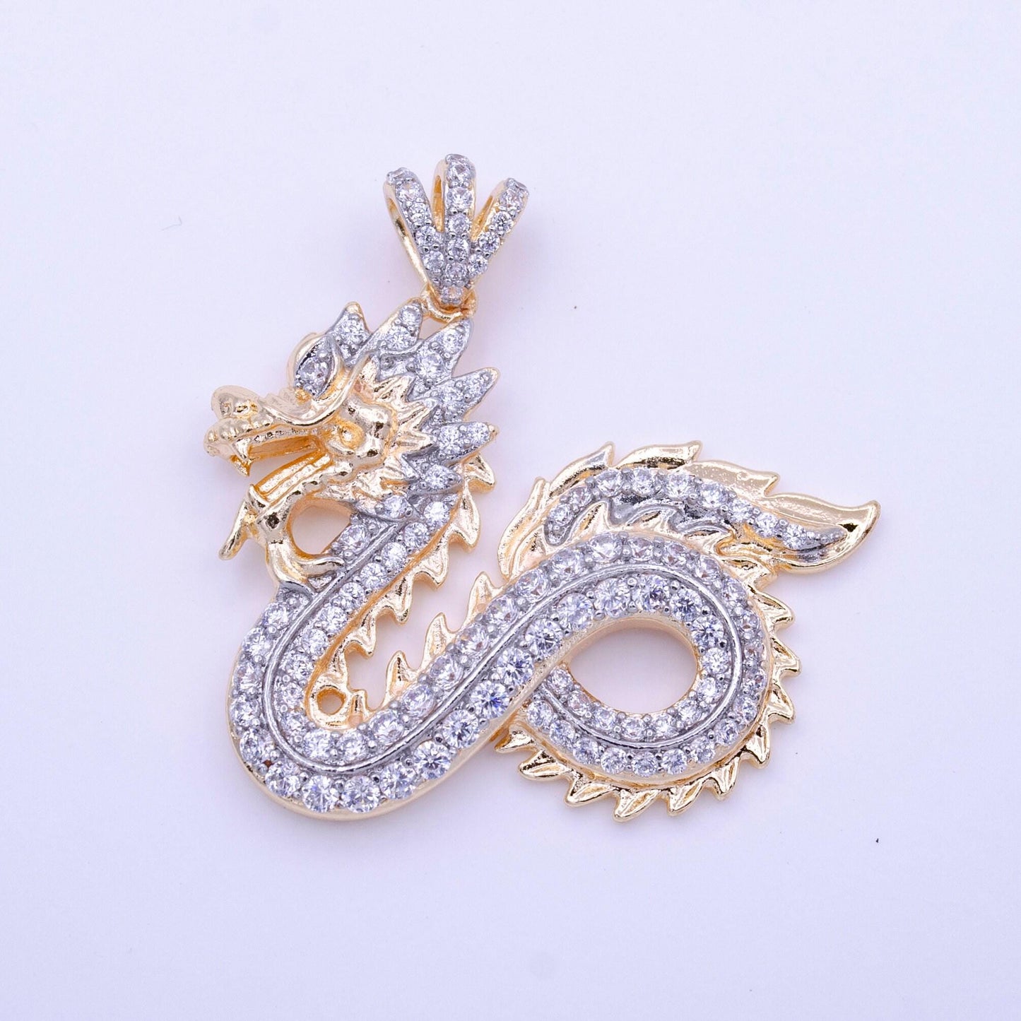 18k gold filled dragon pendant micro pave dragon charm cubic zirconia chinese zodiac legend animal inspired for necklace component