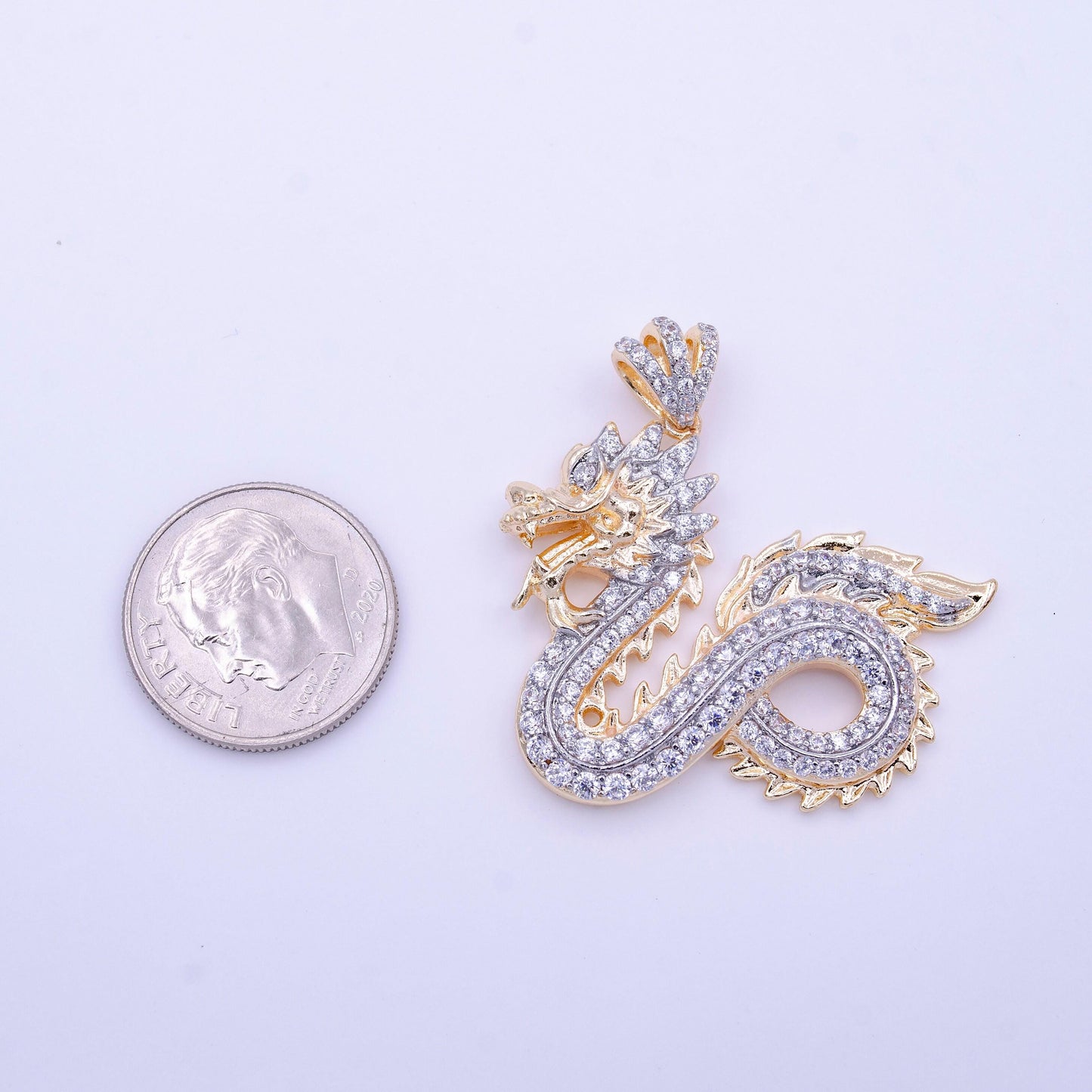18k gold filled dragon pendant micro pave dragon charm cubic zirconia chinese zodiac legend animal inspired for necklace component