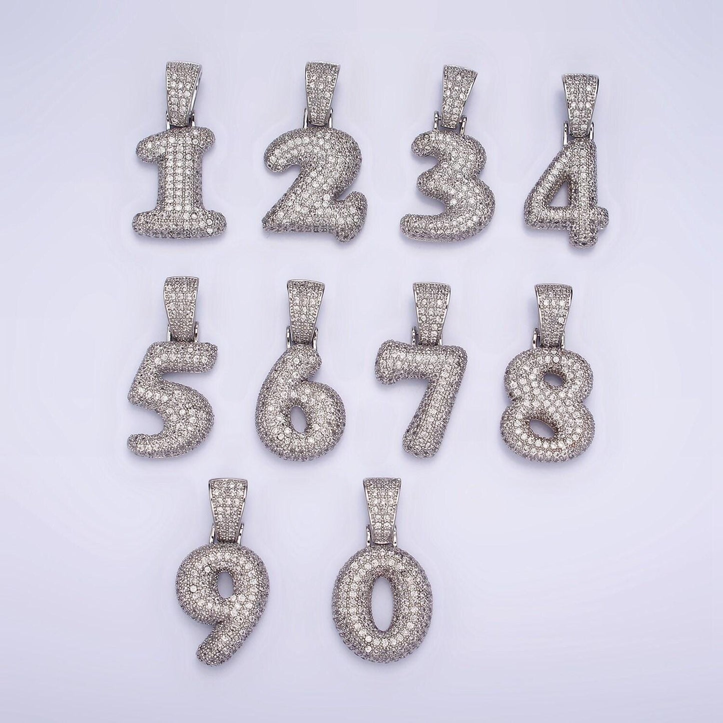 Silver bubble number pendant, hip hop bubble number cz pendant iced numeric charm pendant for men woman statement jewelry aa705