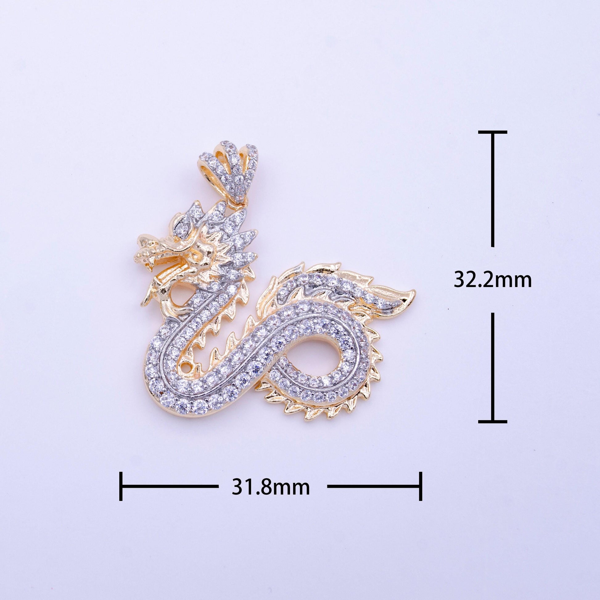 18k gold filled dragon pendant micro pave dragon charm cubic zirconia chinese zodiac legend animal inspired for necklace component