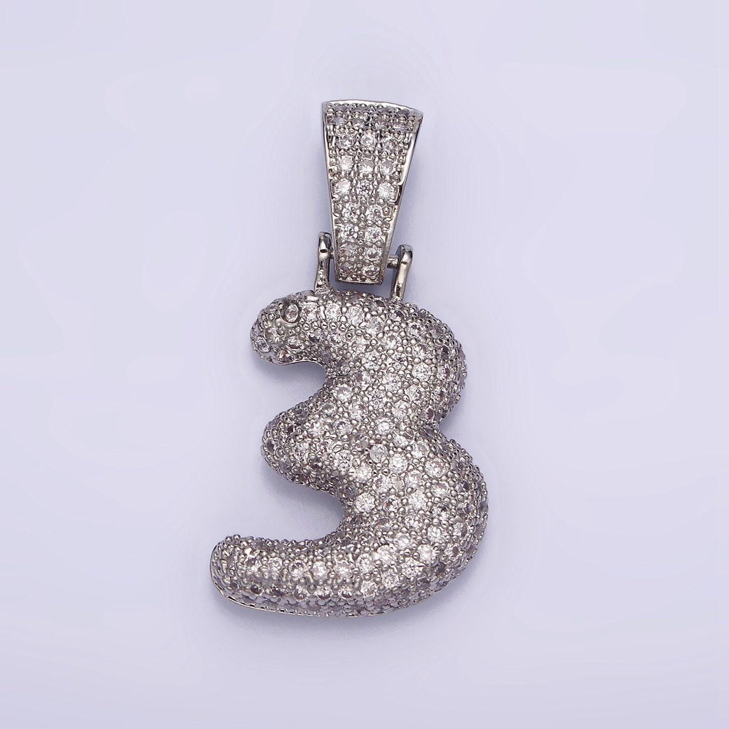 Silver bubble number pendant, hip hop bubble number cz pendant iced numeric charm pendant for men woman statement jewelry aa705