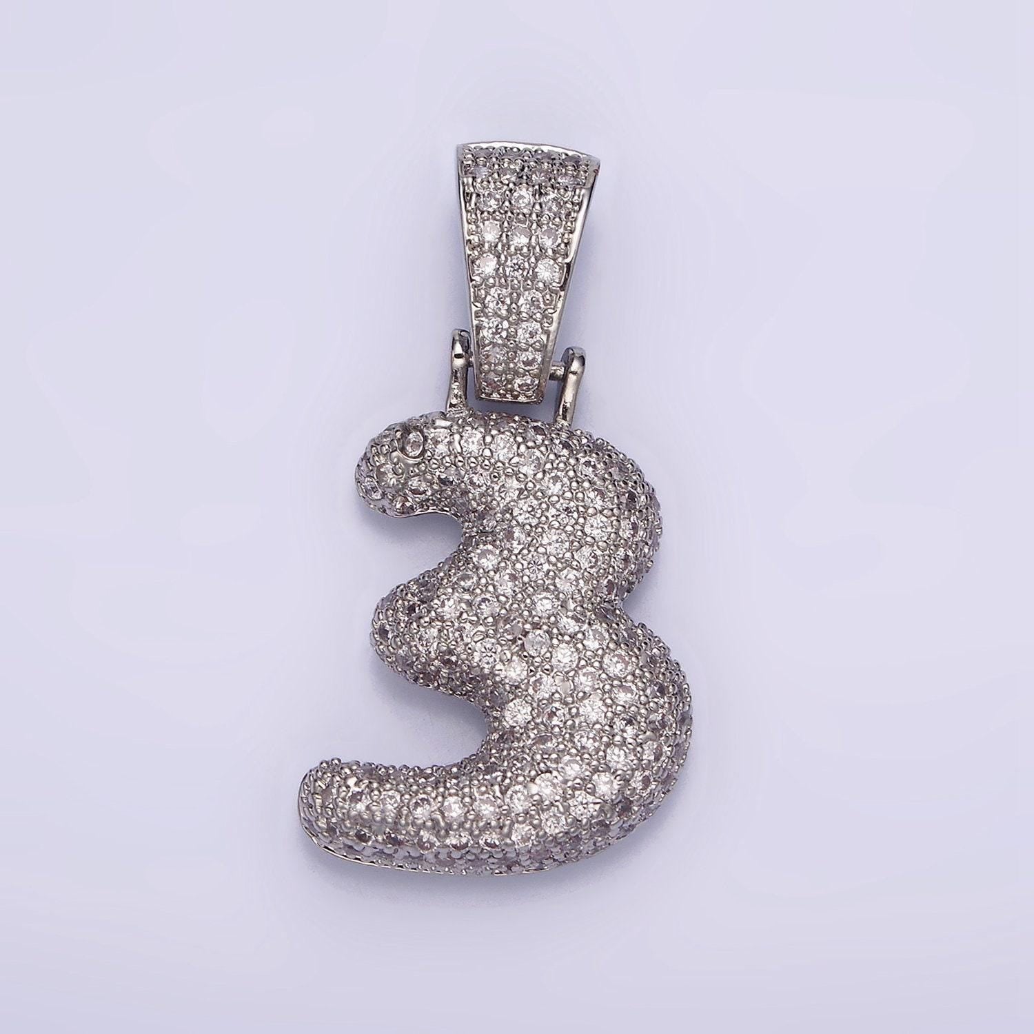 Silver bubble number pendant, hip hop bubble number cz pendant iced numeric charm pendant for men woman statement jewelry aa705