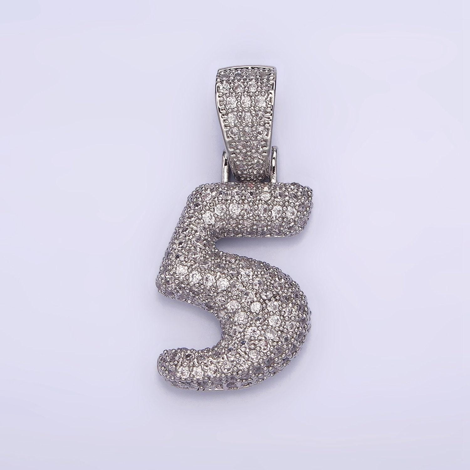 Silver bubble number pendant, hip hop bubble number cz pendant iced numeric charm pendant for men woman statement jewelry aa705