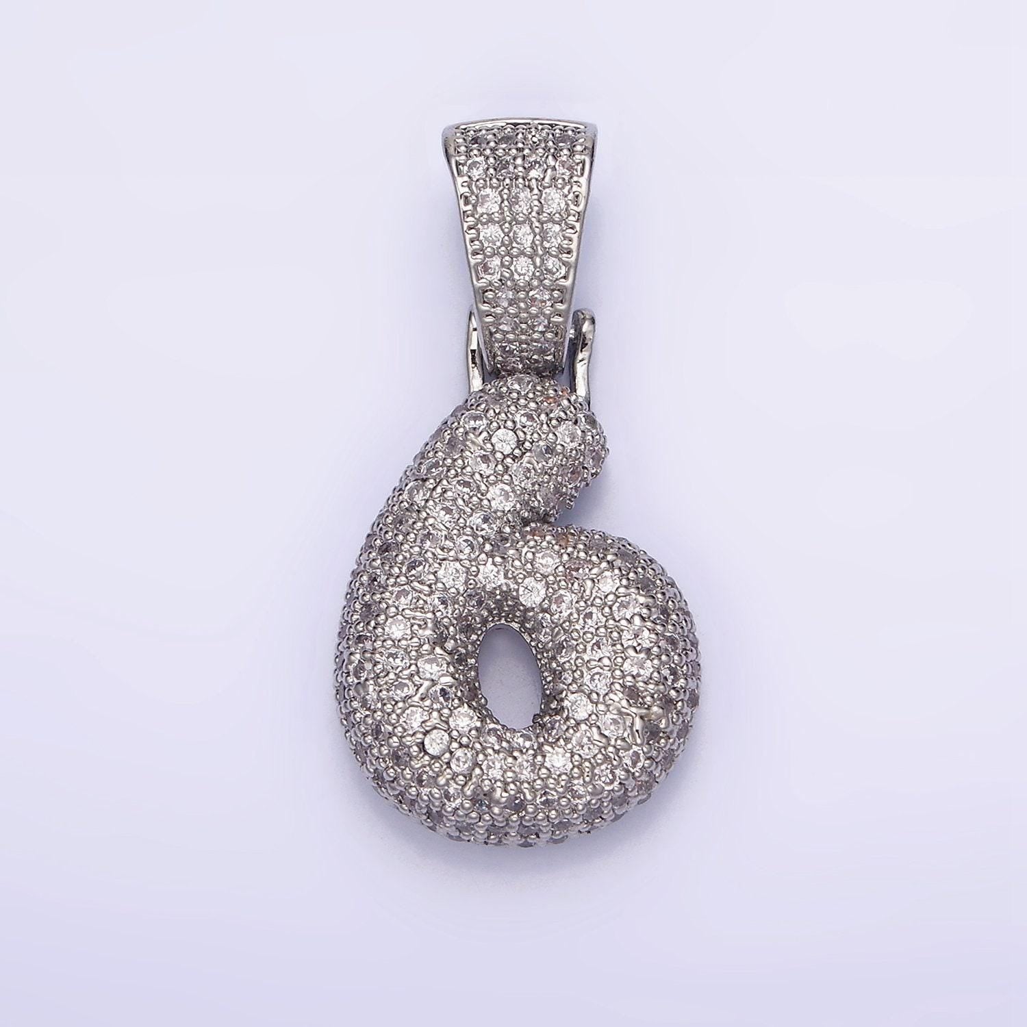 Silver bubble number pendant, hip hop bubble number cz pendant iced numeric charm pendant for men woman statement jewelry aa705
