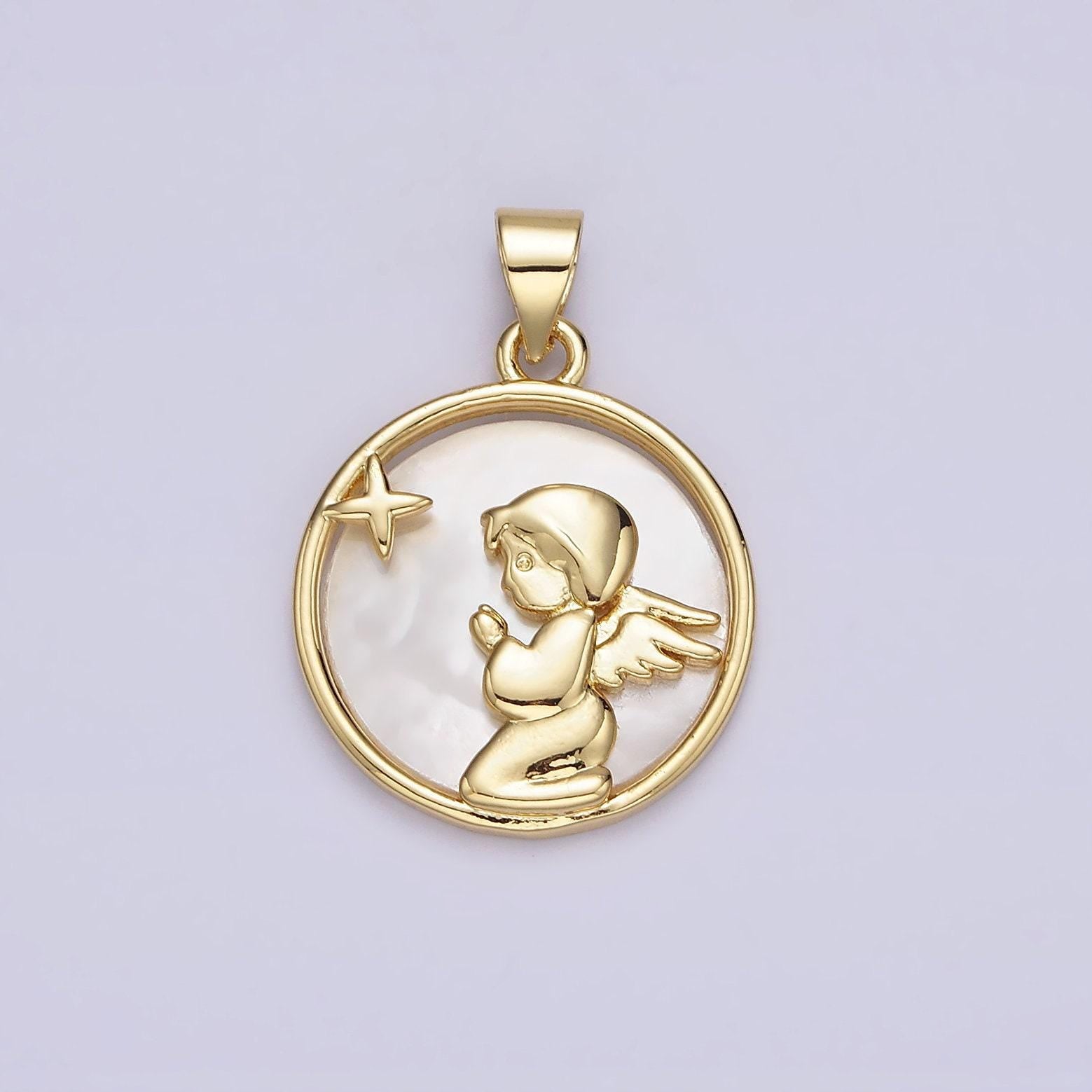 Dainty pearl cute praying angel pendant guardian angel medallion charm aa-664