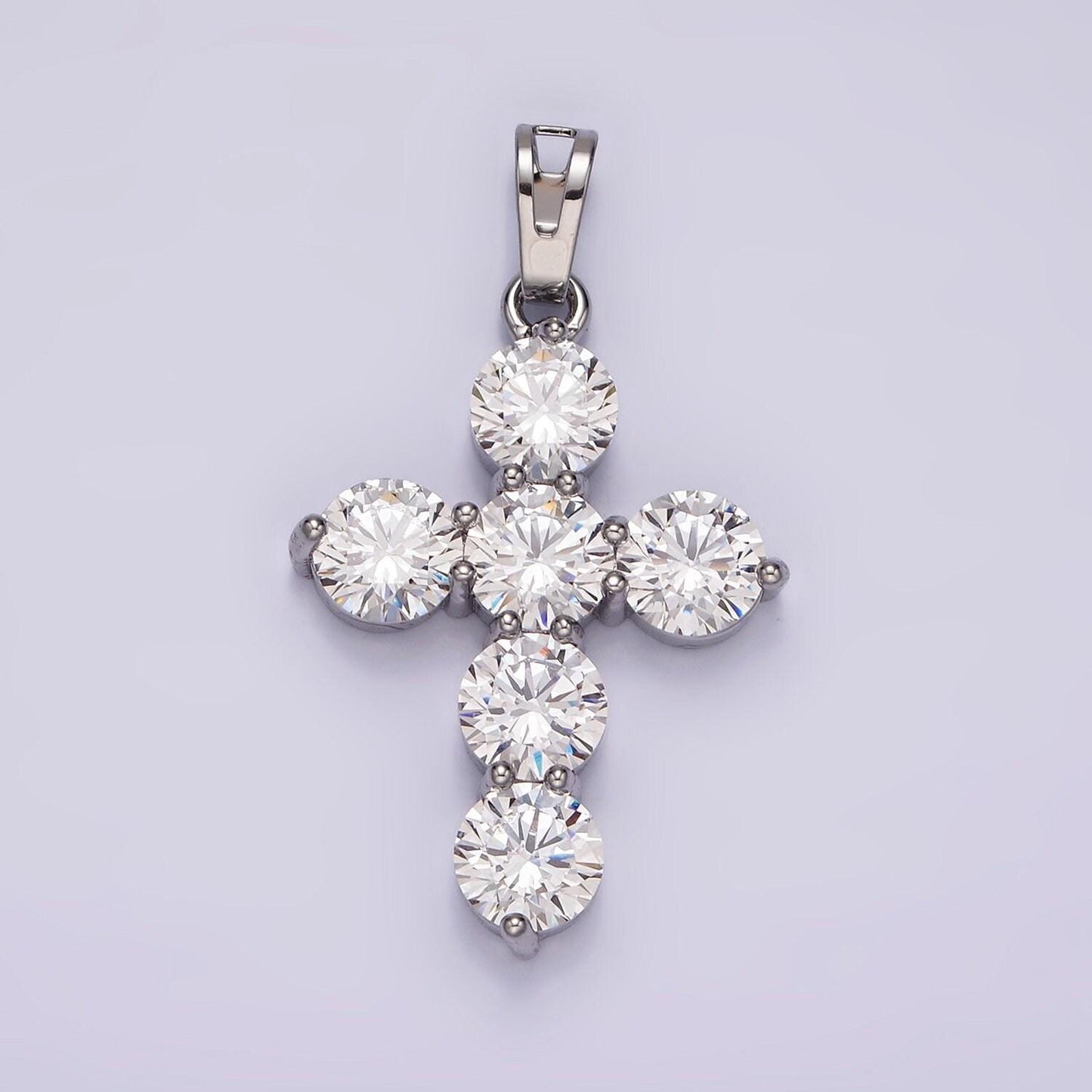 14k gold filled clear cz round lined religious cross pendant | aa650