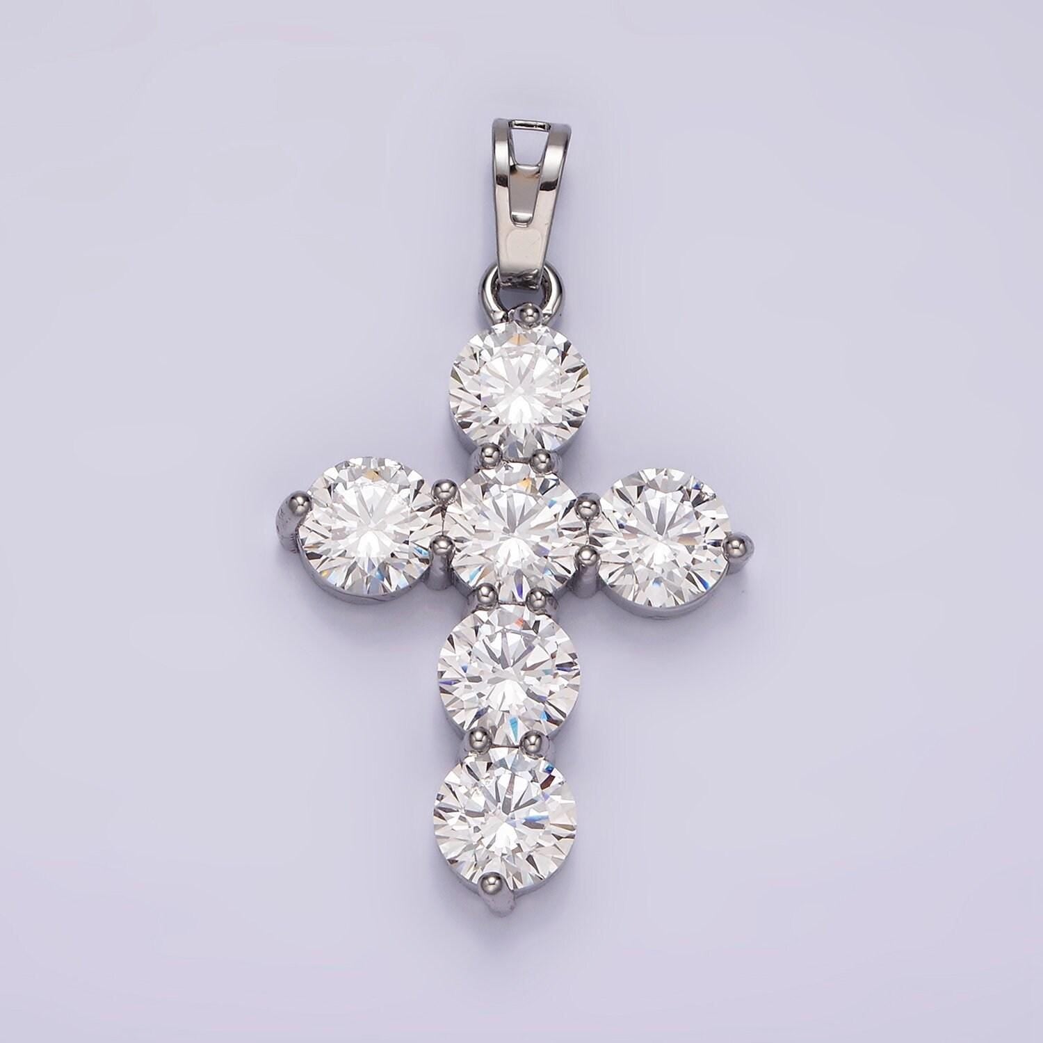 14k gold filled clear cz round lined religious cross pendant | aa650