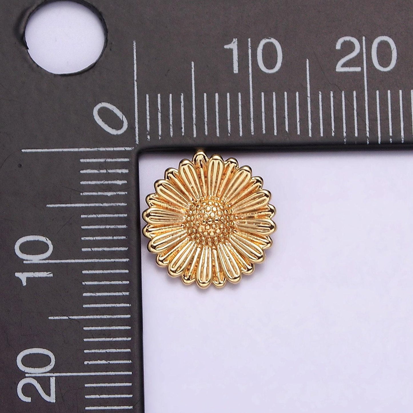 16k gold filled sunflower textured round pendant flower charm | aa603