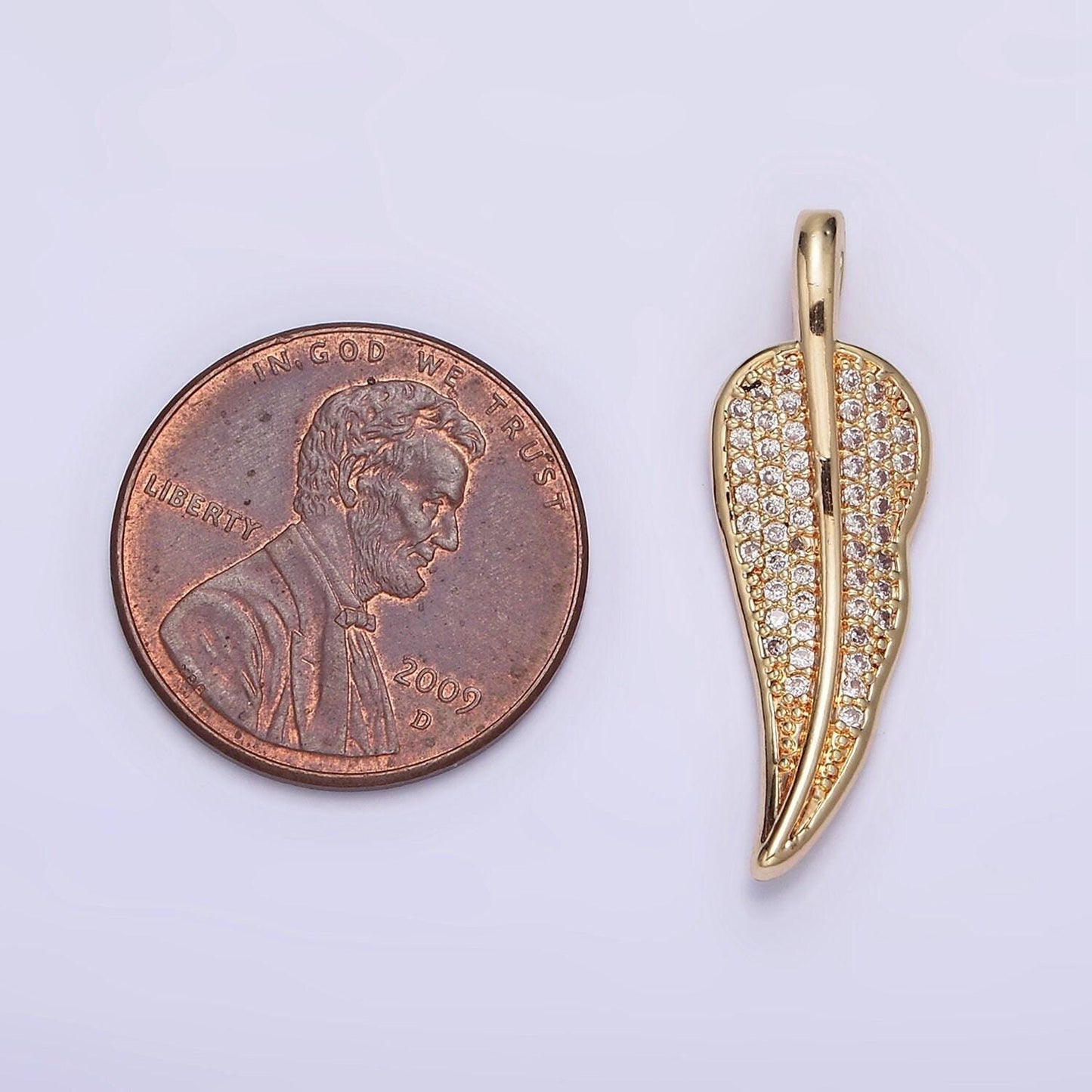 24k gold filled clear micro paved cz natural leaf pendant | aa600