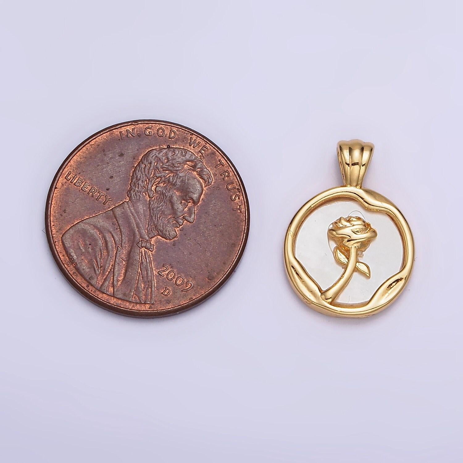 24k gold filled rose flower shell pearl abstract molten round pendant | aa598