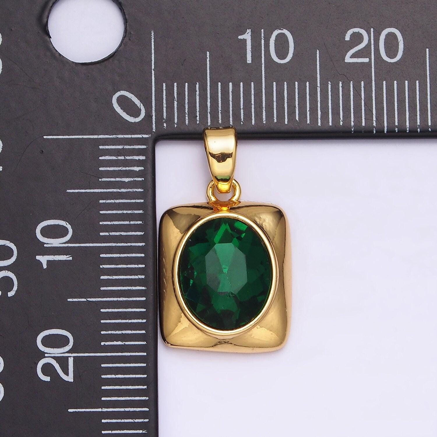 24k gold filled green oval cz multifaceted square pendant | aa581