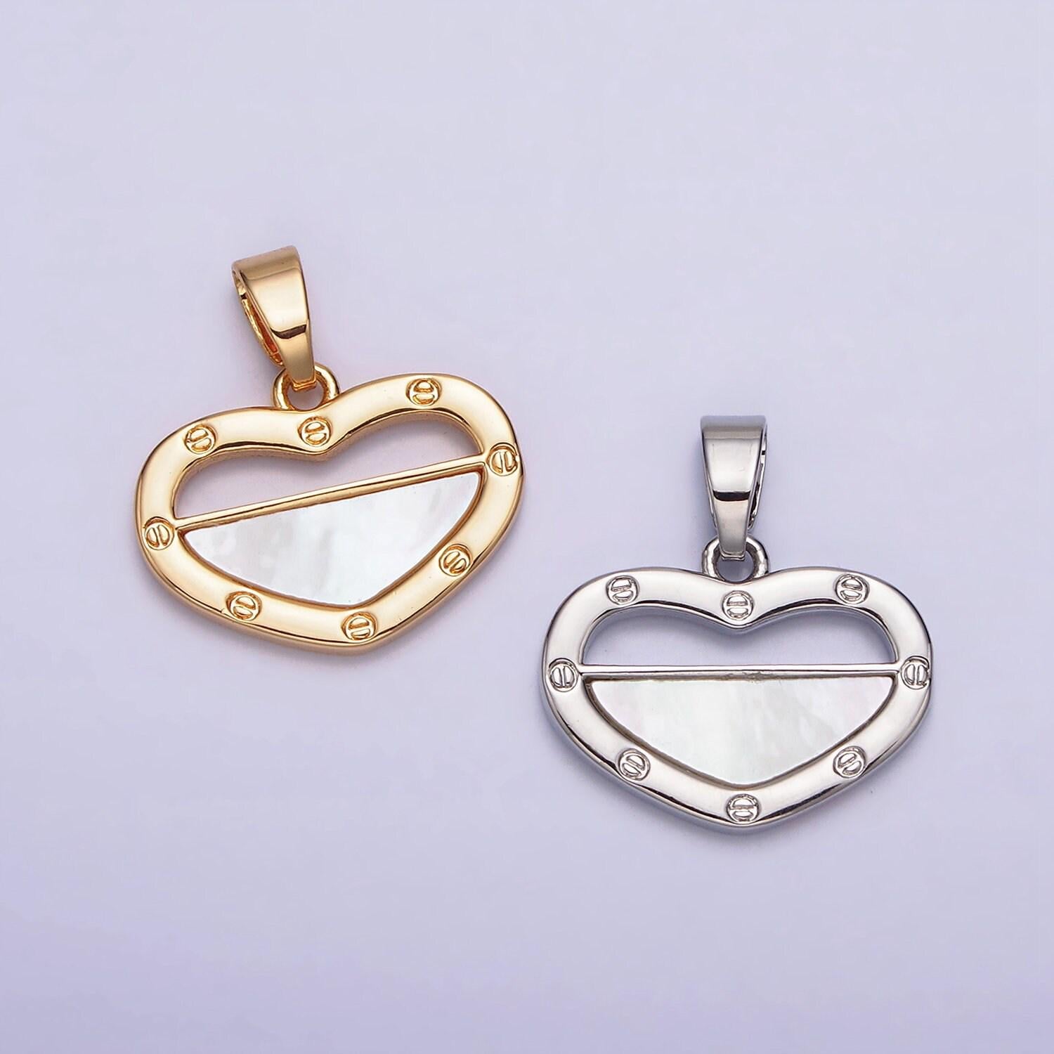 Dainty heart charm pearl love pendant in 16k gold filled necklace component silver heart charm aa564