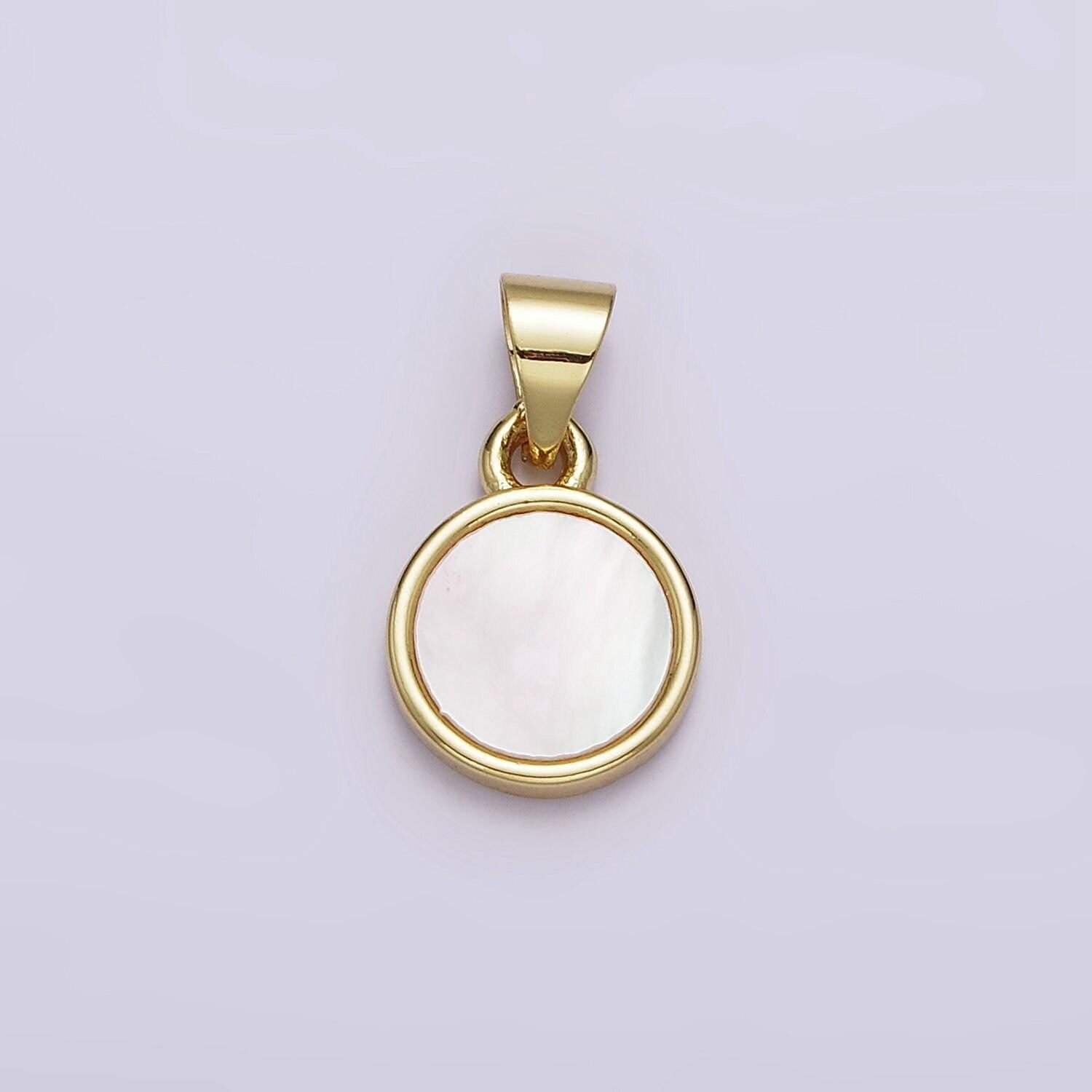 24k gold filled white shell pearl round coin disc charm geometric jewelry inspired wedding dangle charm | aa552