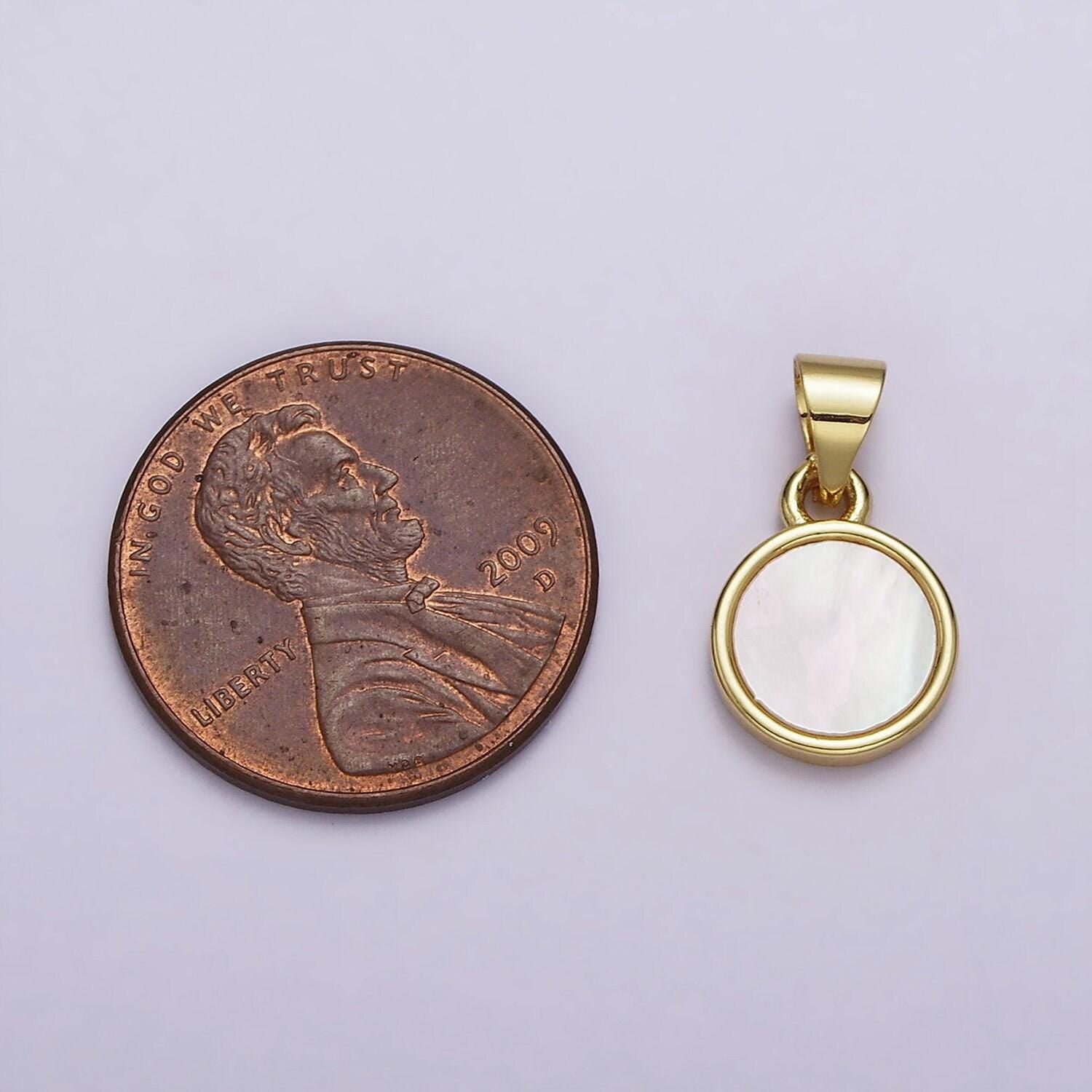 24k gold filled white shell pearl round coin disc charm geometric jewelry inspired wedding dangle charm | aa552