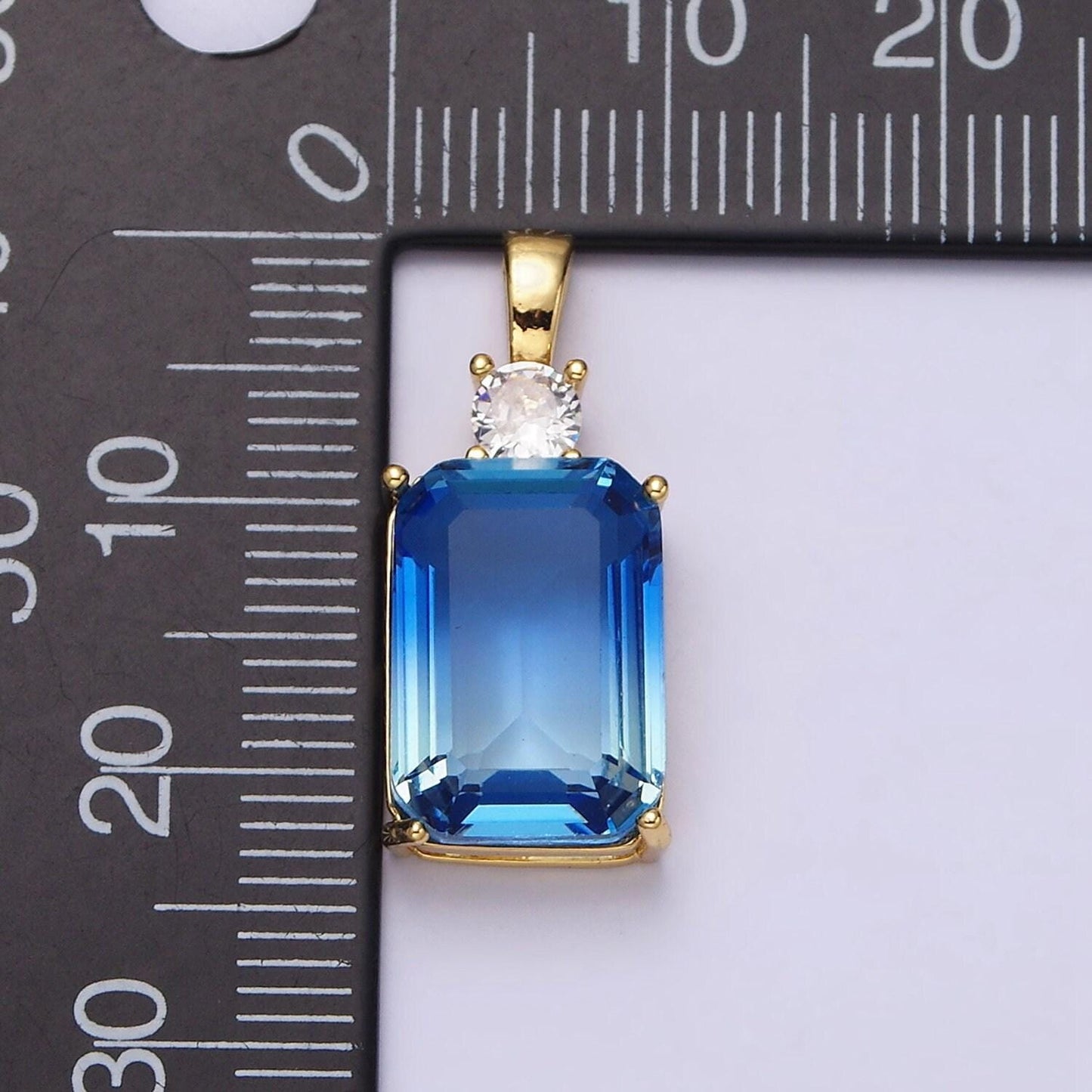 Dainty emerald cut charm blue cz gold filled set with cubic zirconia ombre color for necklace jewelry making aa548