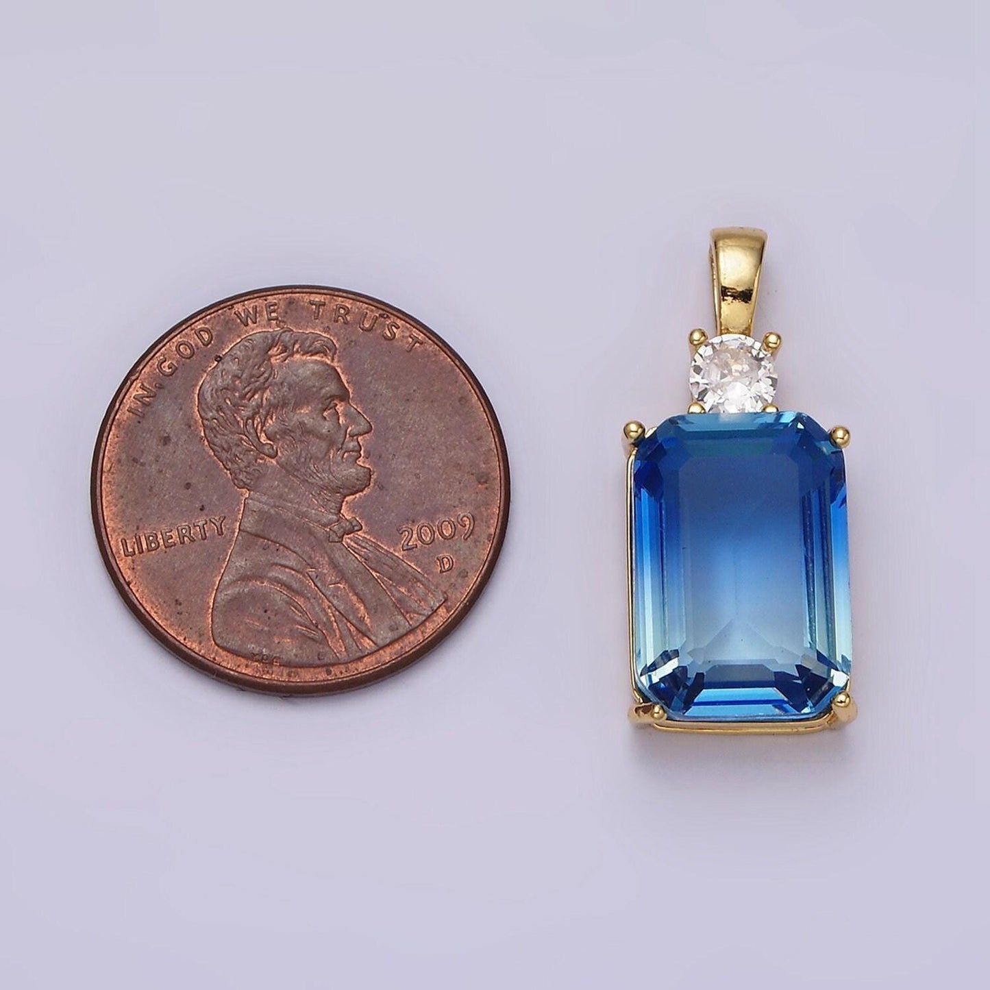 Dainty emerald cut charm blue cz gold filled set with cubic zirconia ombre color for necklace jewelry making aa548