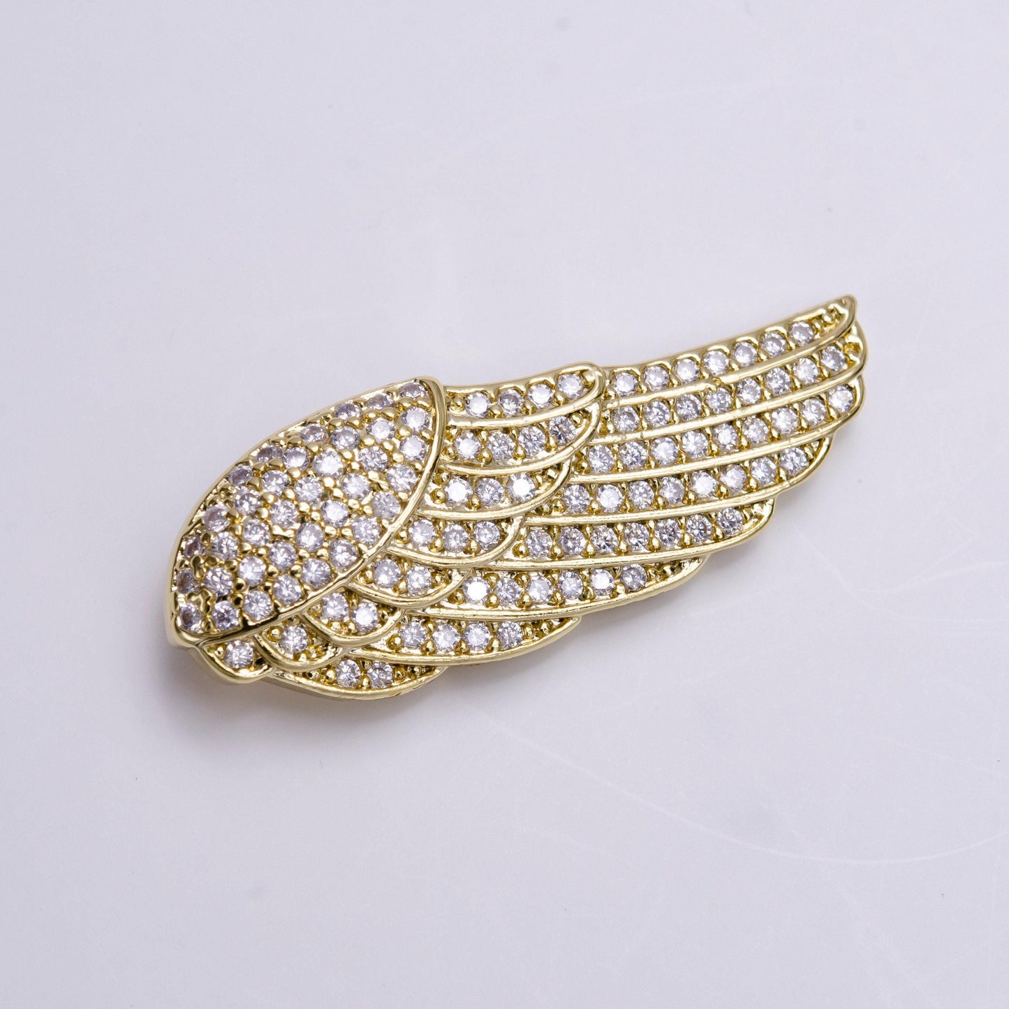 14k gold filled feather wings micro paved cz bail pendant | aa542