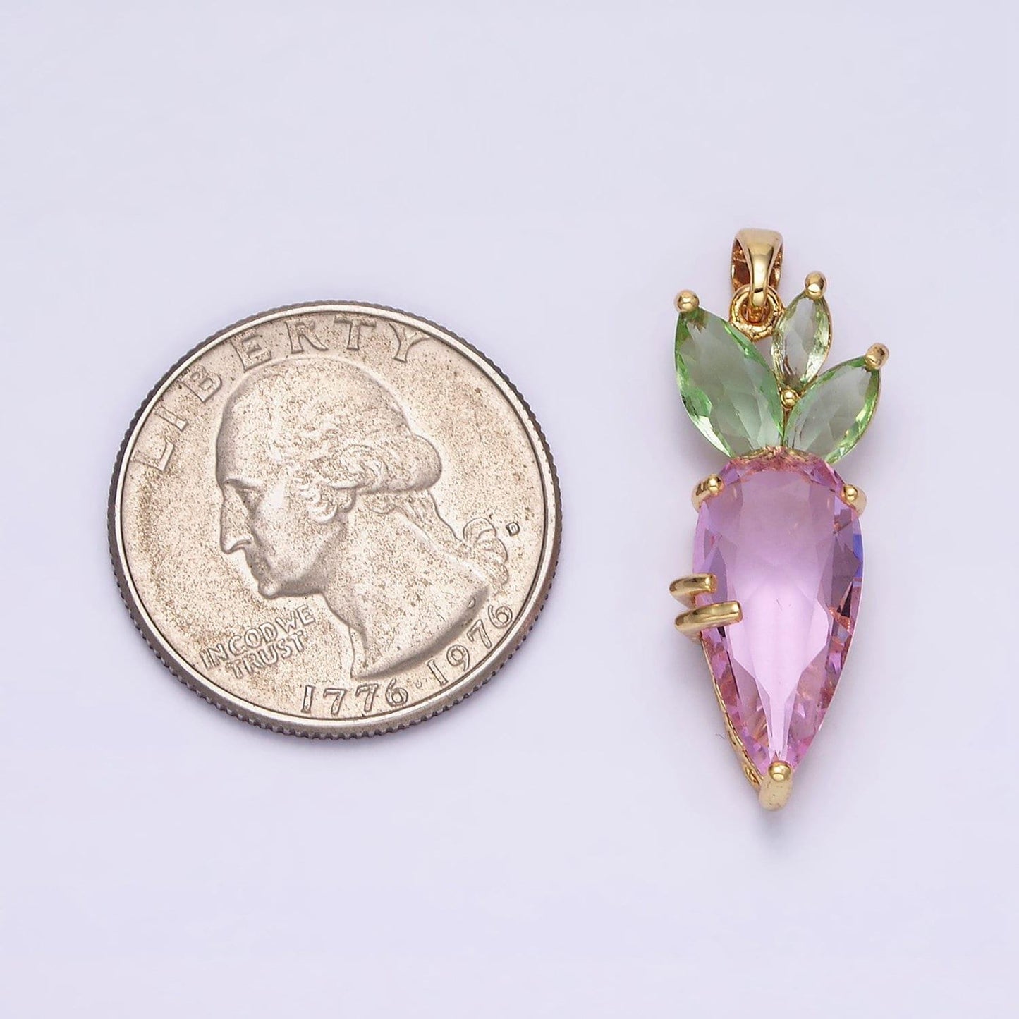 Dainty gold filled pink carrot charms green cubic zirconia vegetable food jewelry inspired for necklace earring bracelet component aa-538