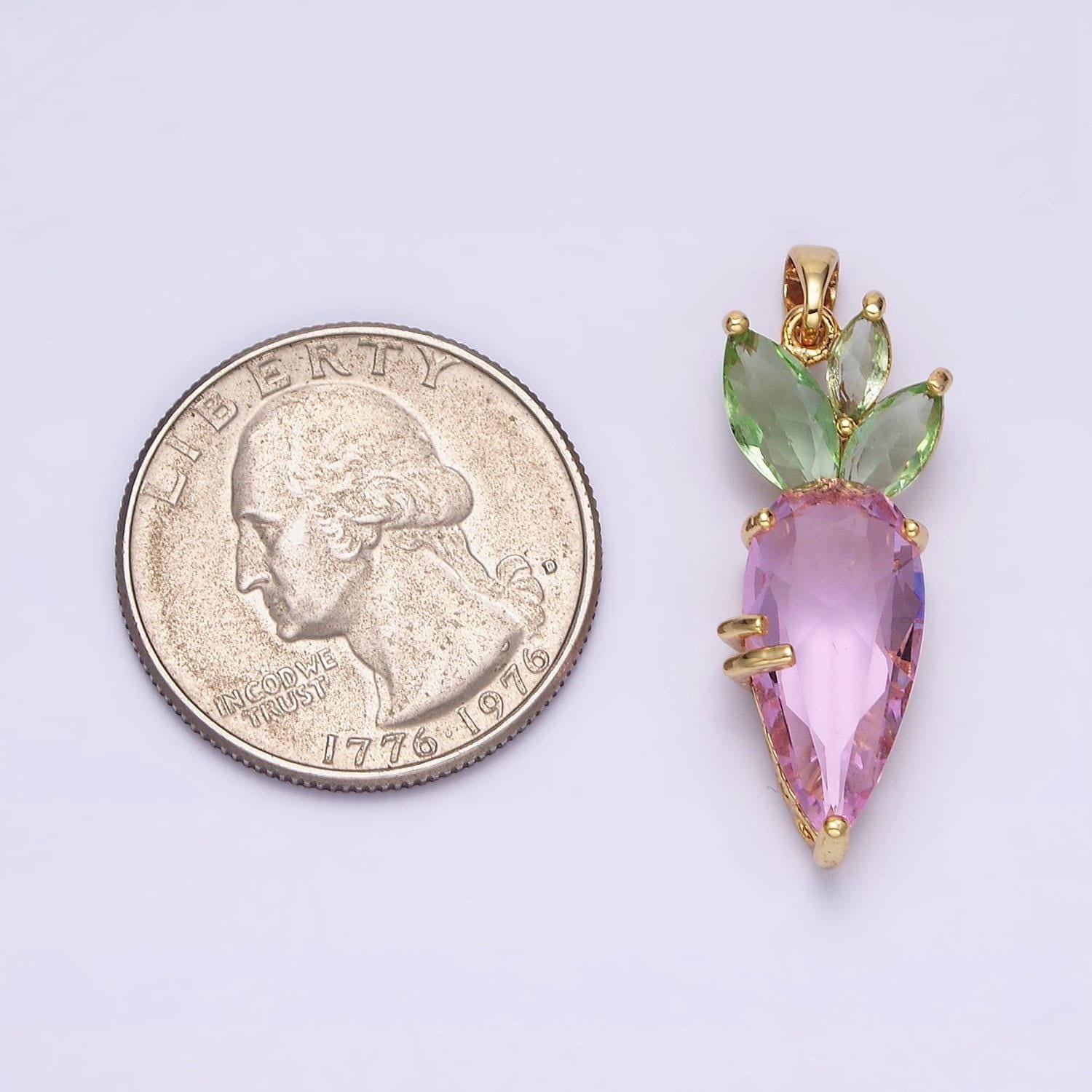Dainty gold filled pink carrot charms green cubic zirconia vegetable food jewelry inspired for necklace earring bracelet component aa-538