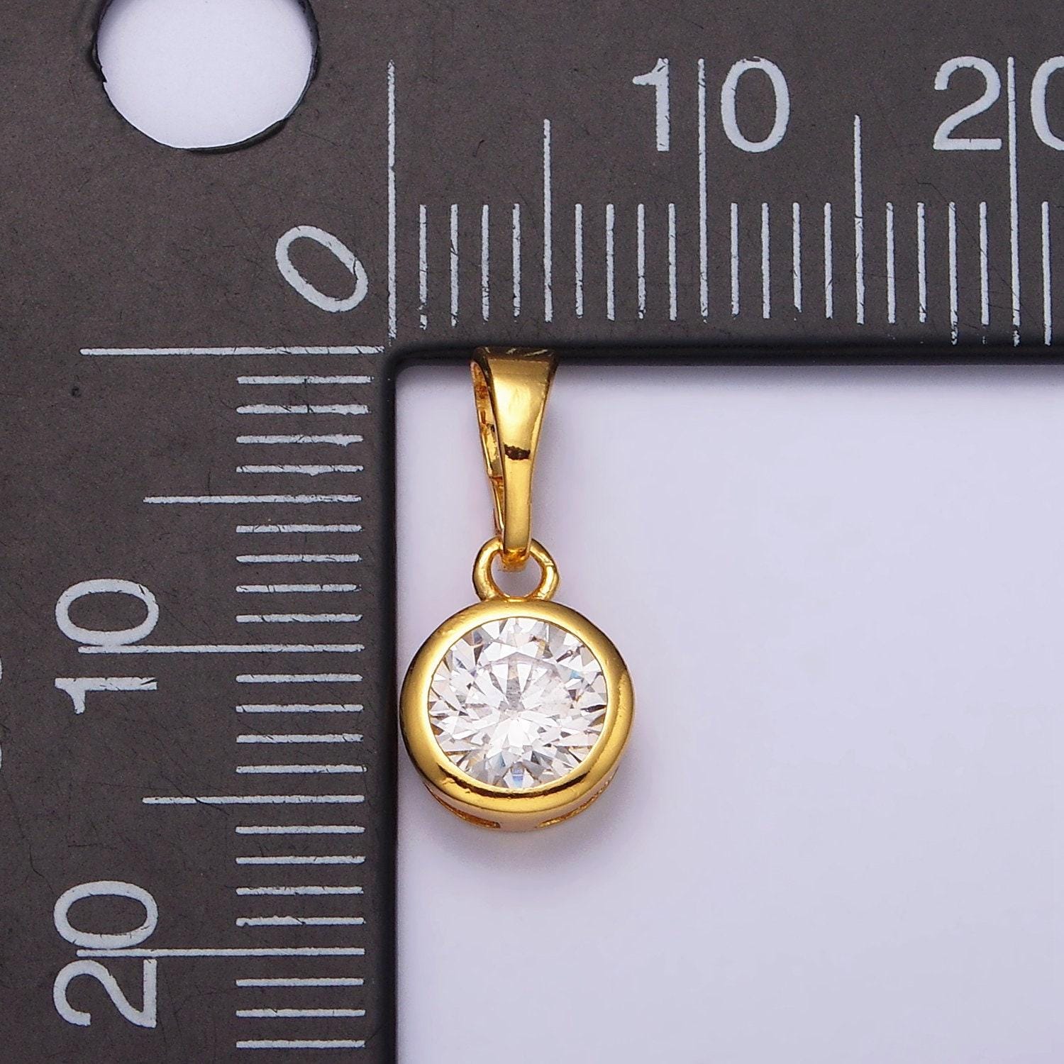 24k gold filled 7mm round clear cubic zirconia cz bezel minimalist pendant solitaire diamond crystal cz | aa513