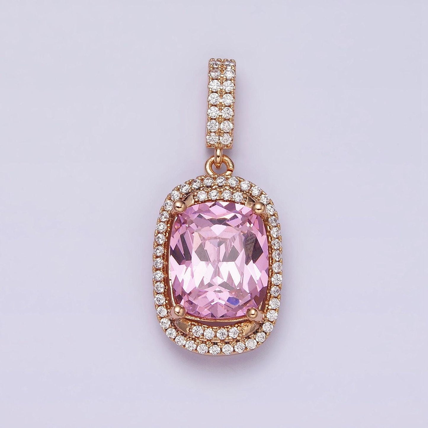 1x emerald cut charm gold filled pendant red purple pink peach cz charm for statement jewelry luxury dangle charm design aa515