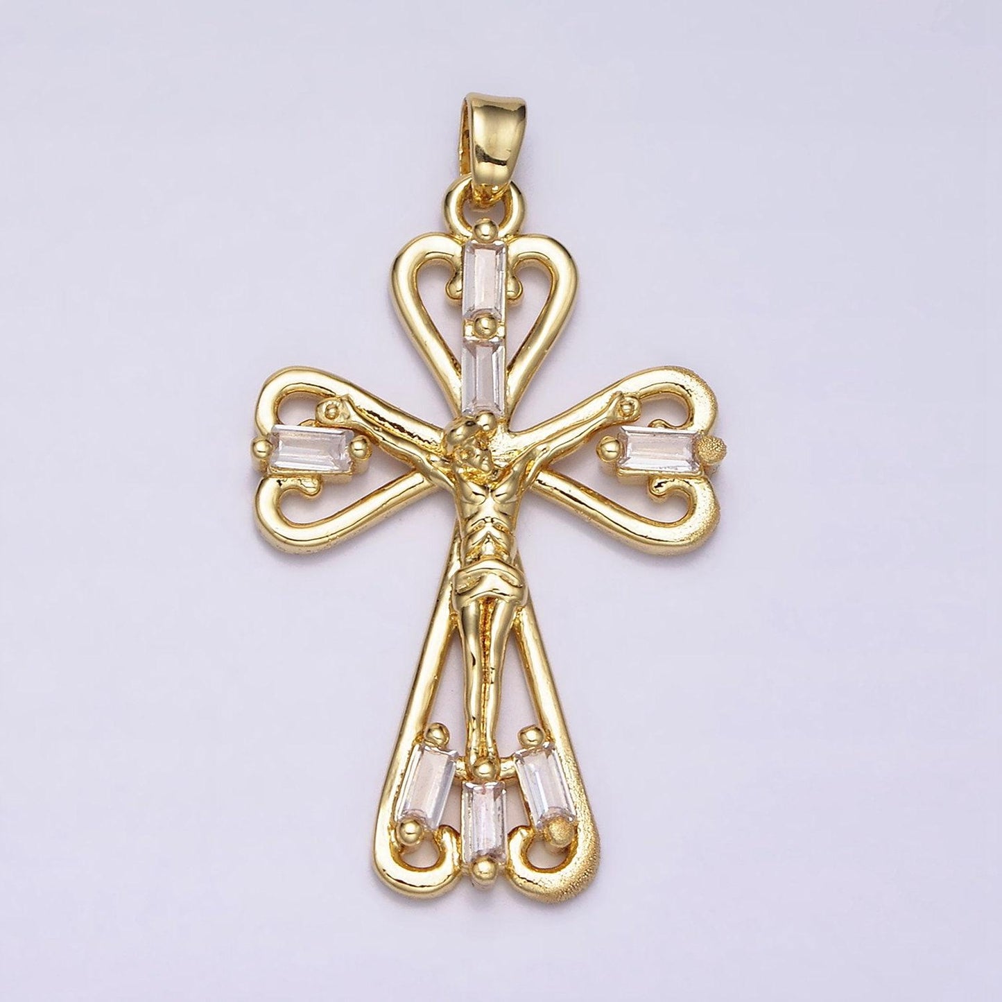 18k gold filled crucifix charm, tiny cz baguette cross pendant charm religious minimalist layering pendant easter gift | aa479